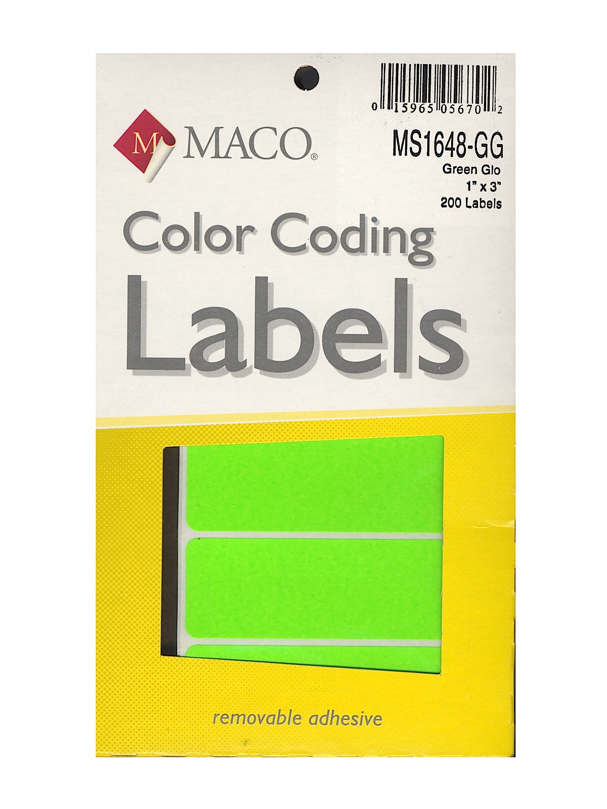 Color Coding Labels 1 in. x 3 in. rectangle green glow pack of 200