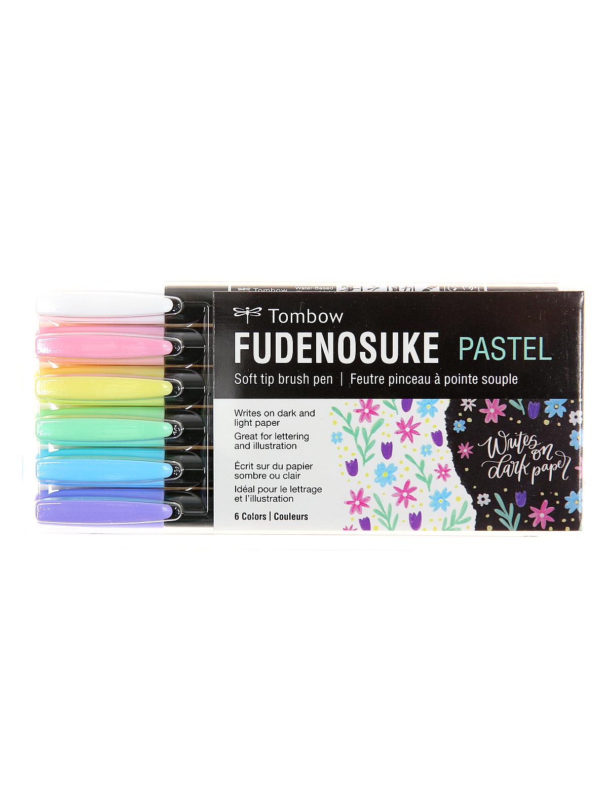 Fudenosuke Brush Pens flexible soft tip pastel colors set of 6