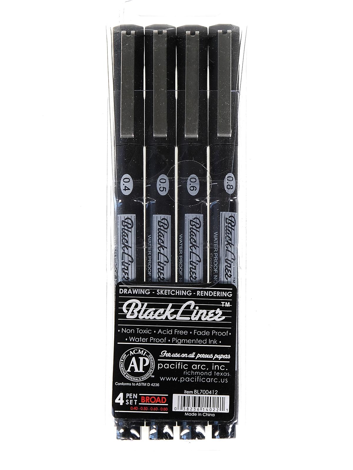 Blackliner Fine Line Drawing Pen Sets 4 assorted broad