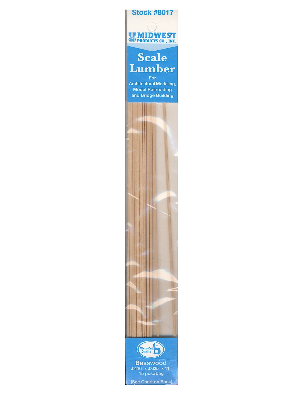 Micro-cut Basswood Scale Lumber 0.042 In. 0.062 In. X 11 In. Pack Of 15