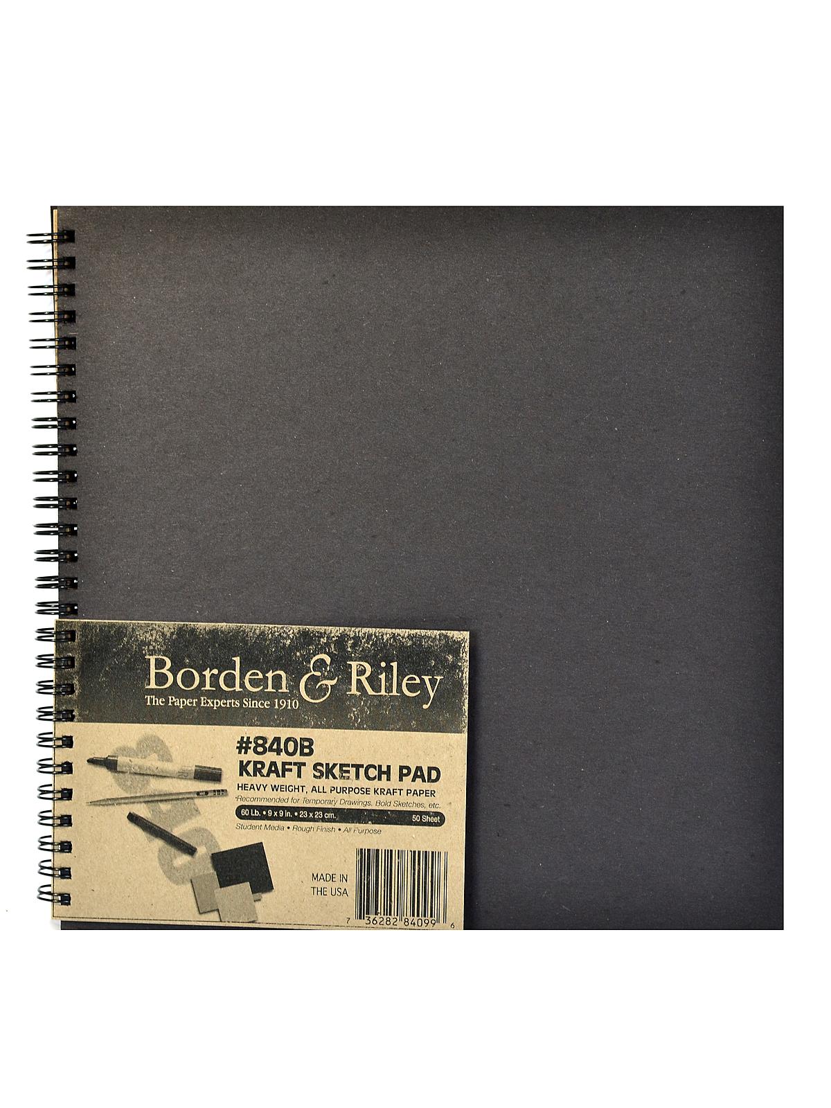 No. 840b Kraft Paper Hard Cover Spiral Sketchbooks 9 In. X 9 In. 50 Sheets