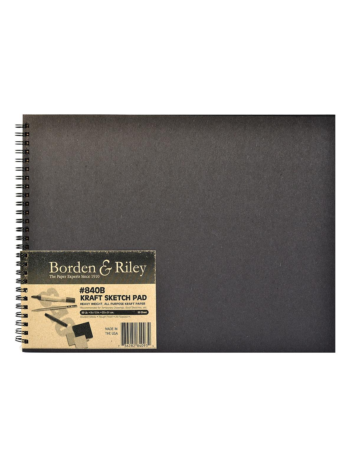 No. 840b Kraft Paper Hard Cover Spiral Sketchbooks 9 In. X 12 In. 50 Sheets