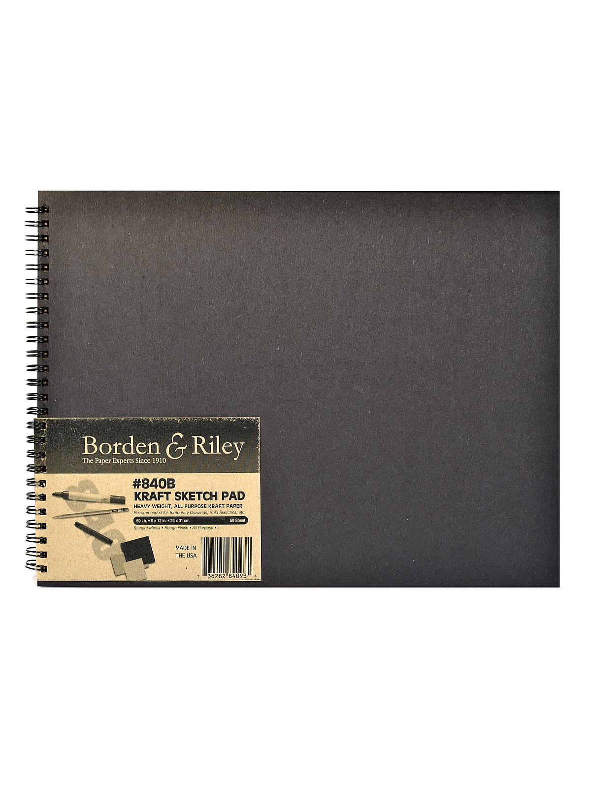 No. 840B Kraft Paper Hard Cover Spiral Sketchbooks 9 in. x 12 in. 50 sheets