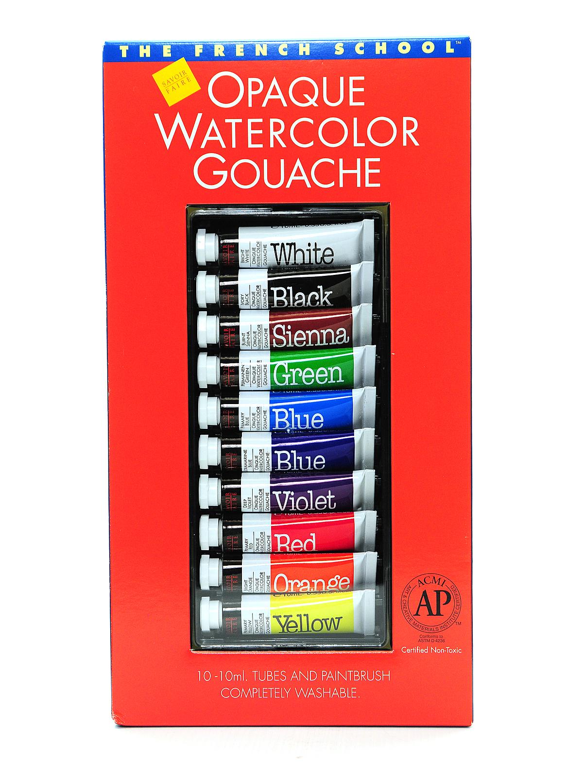 The French School Opaque Watercolor Gouache Tube Sets Set Of 10 In Case With Brush