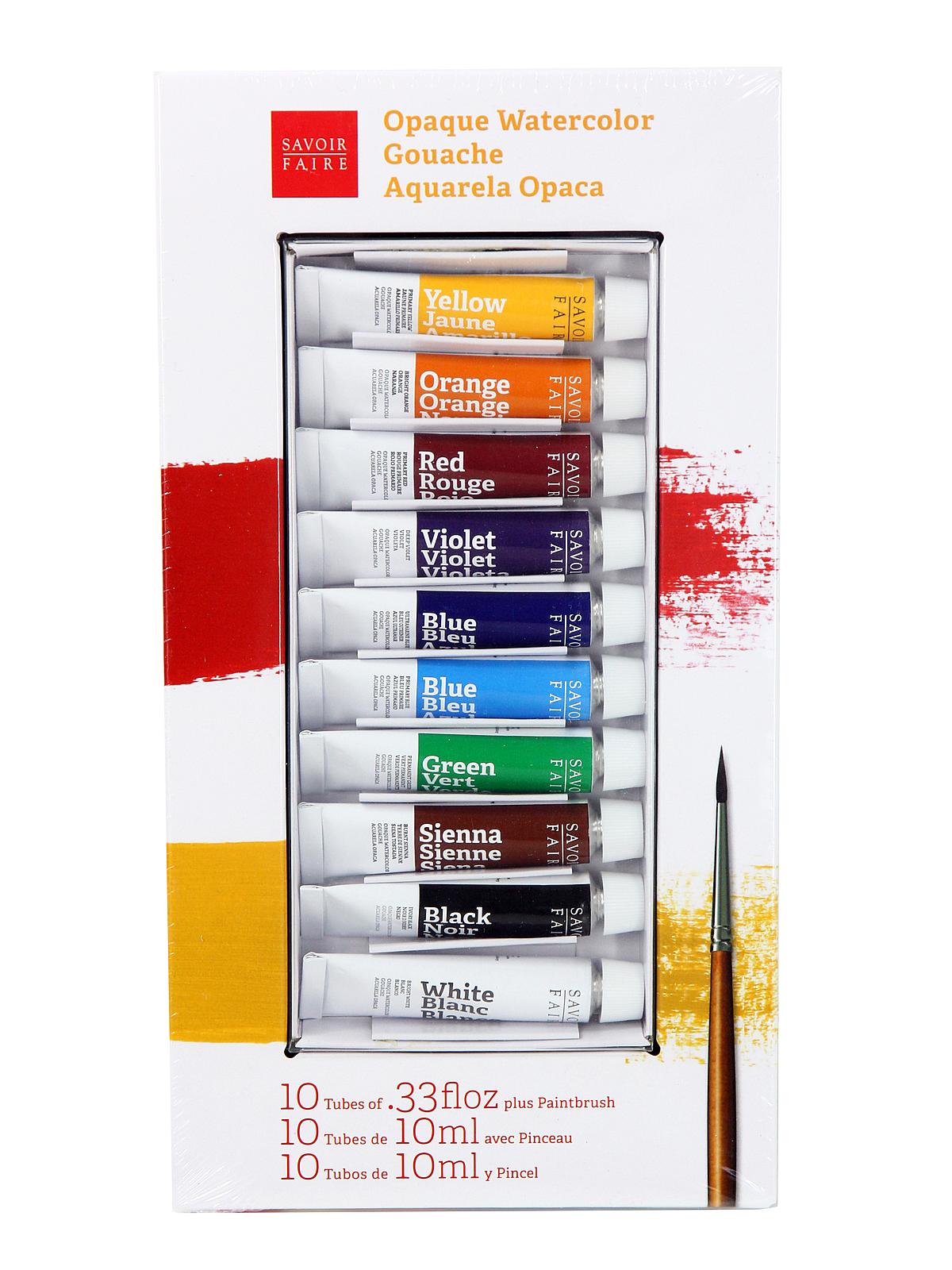 The French School Opaque Watercolor Gouache Tube Sets set of 10 in case with brush