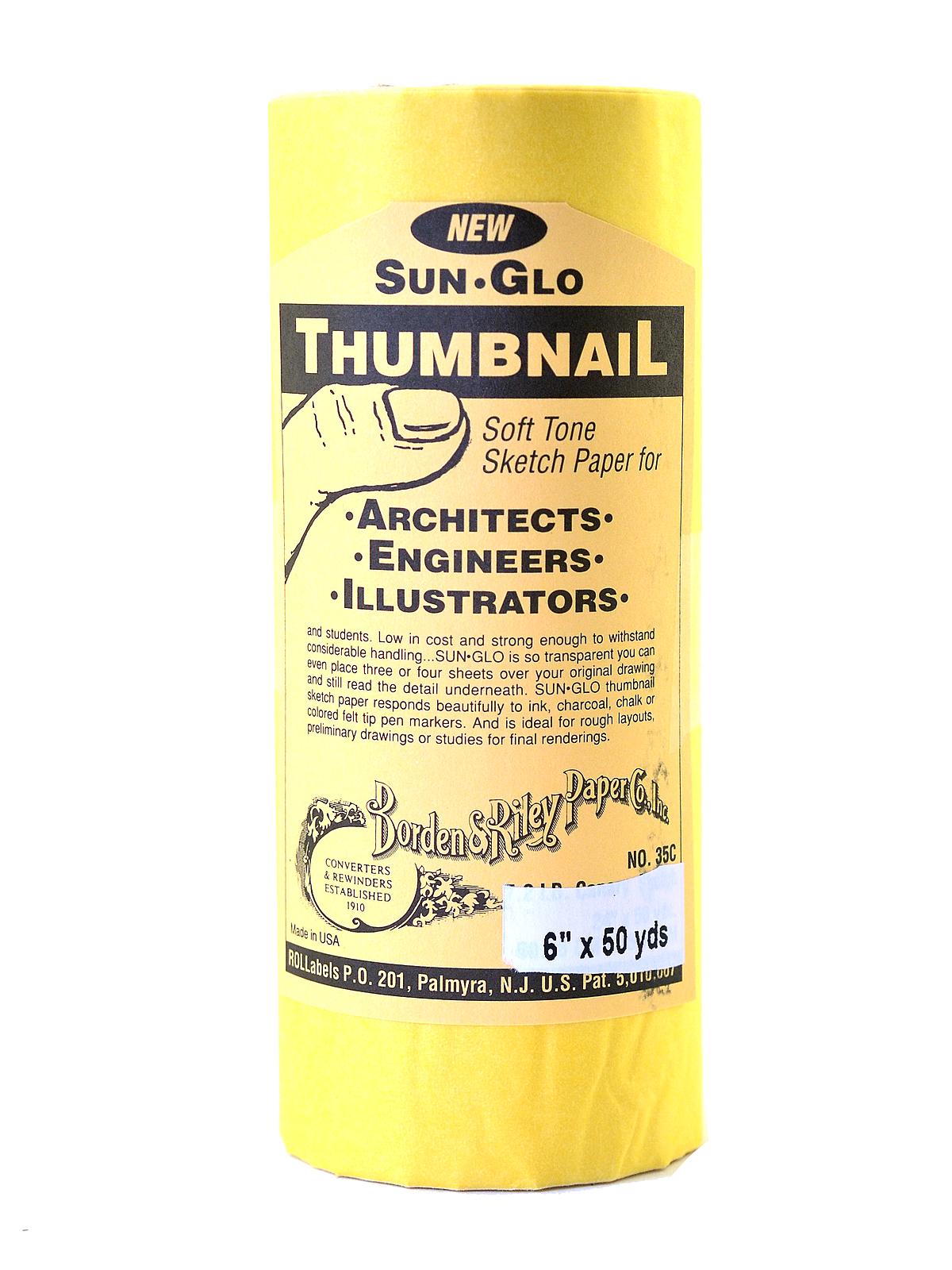Sun-Glo Thumbnail Sketch Paper Rolls canary 8 lb. 6 in. x 50 yrd.