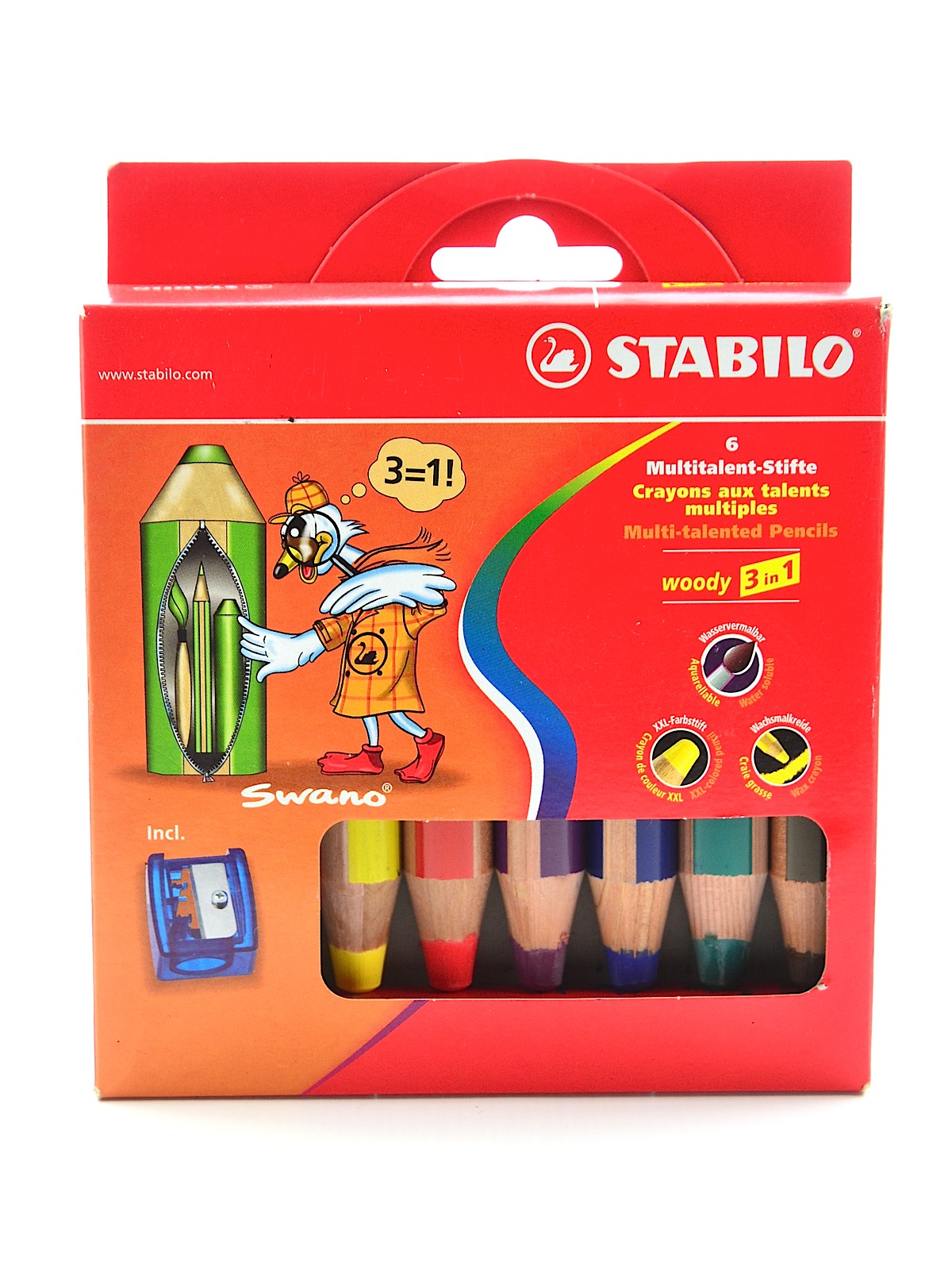 Woody 3 in 1 Pencil set of 6 with Sharpener set of 6