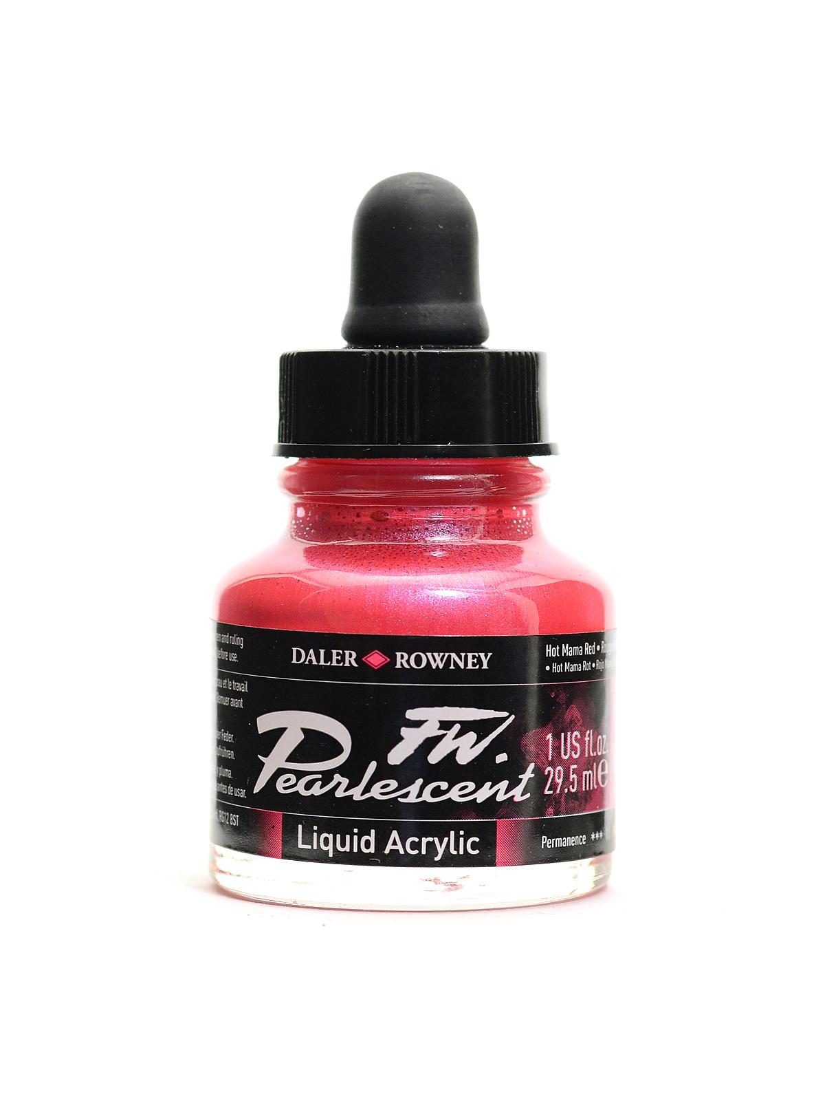 FW Pearlescent and Shimmering Liquid Acrylic hot mama red 1 oz.