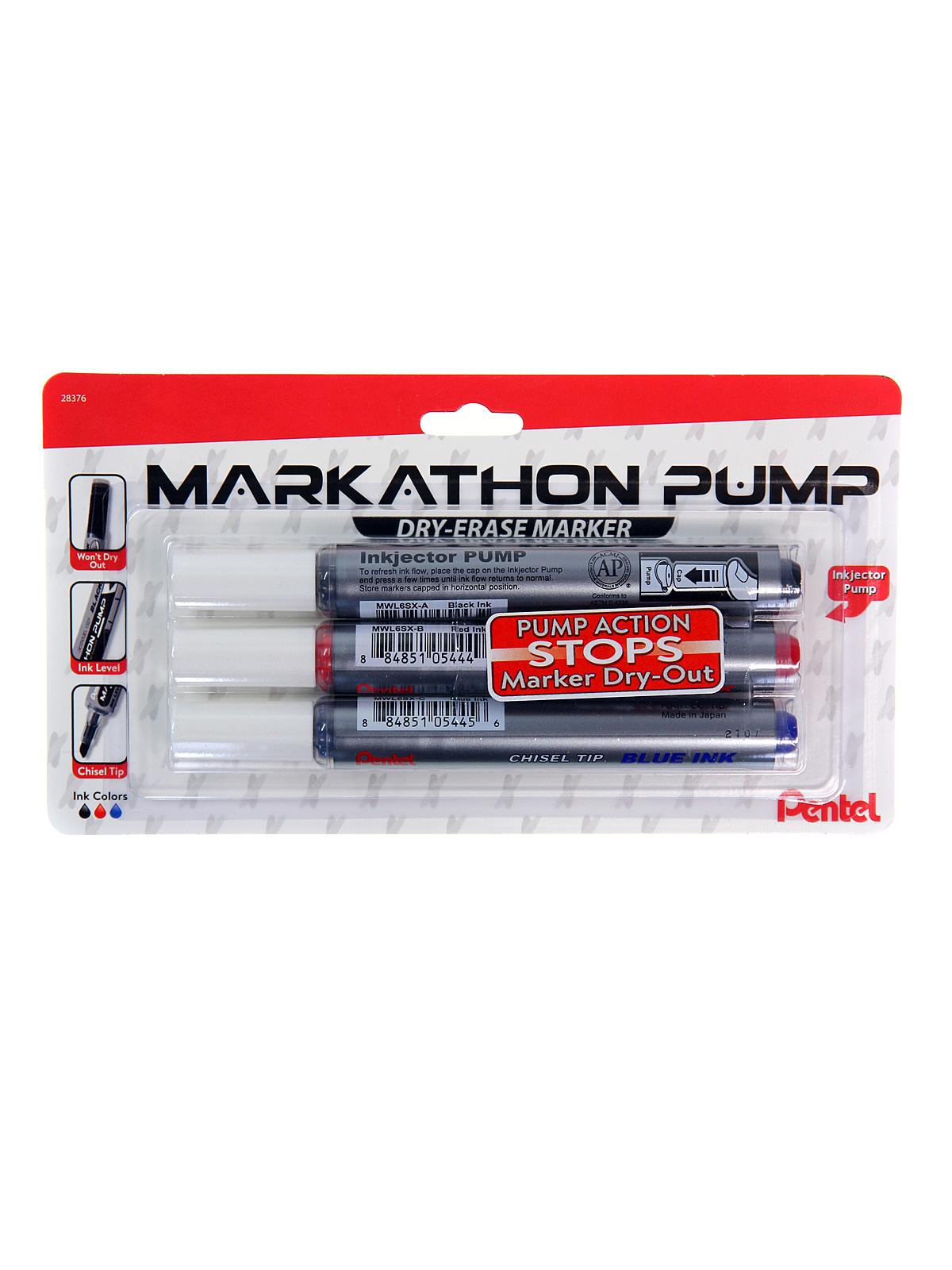Markathon Pump Dry Erase Marker Sets assorted colors 3-pack