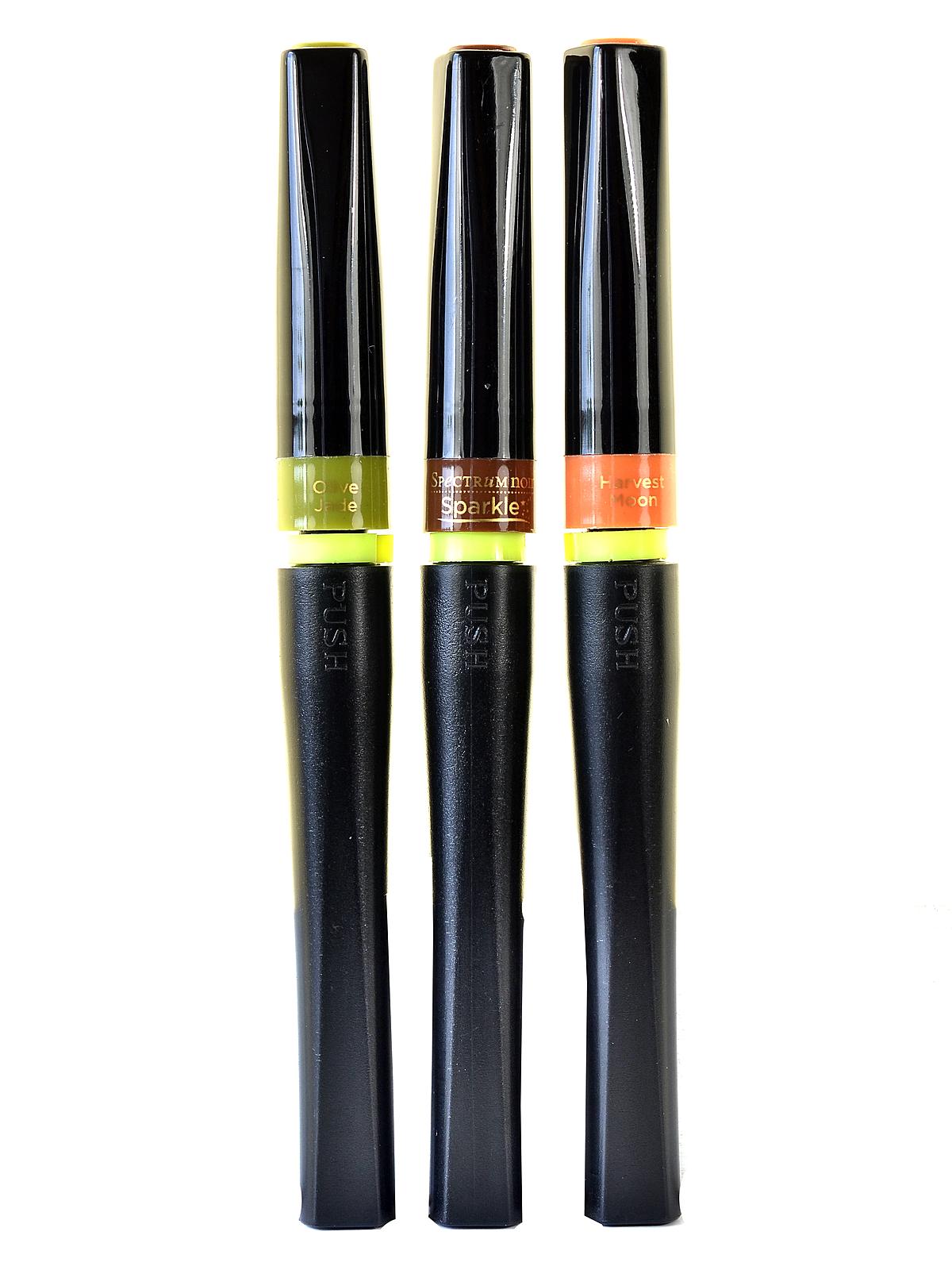 Sparkle Glitter Brush Pens Falling Leaves Pack Of 3 Smoked Quartz, Harvest Moon, Olive Jade