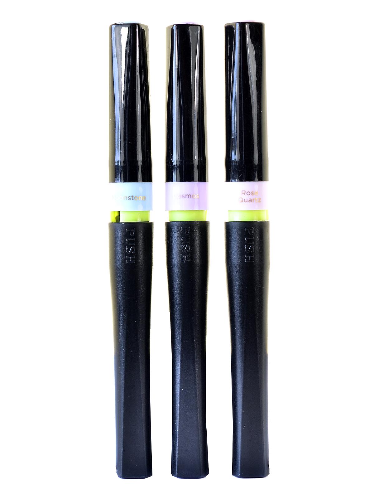 Sparkle Glitter Brush Pens perfect pastels pack of 3 moonstone, cosmos, rose quartz