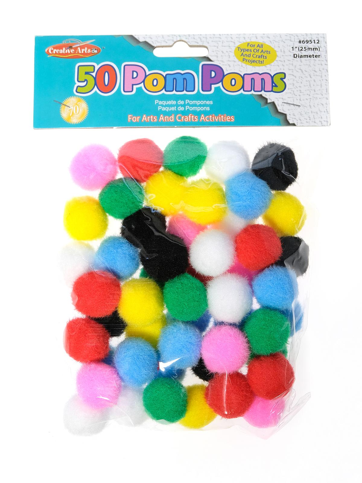 Pom-Poms Bright Hues 50 Pieces 1 In.