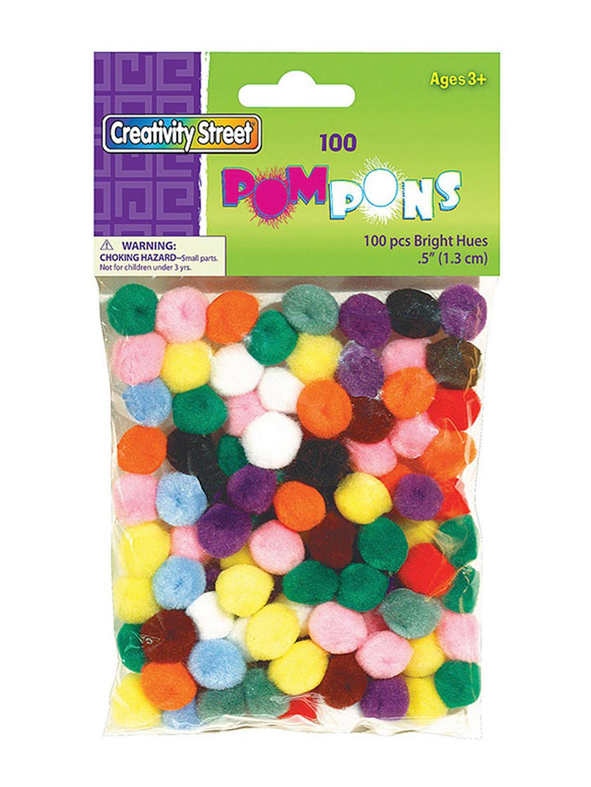Pom-Poms Bright Hues 100 Pieces 1 2 In.