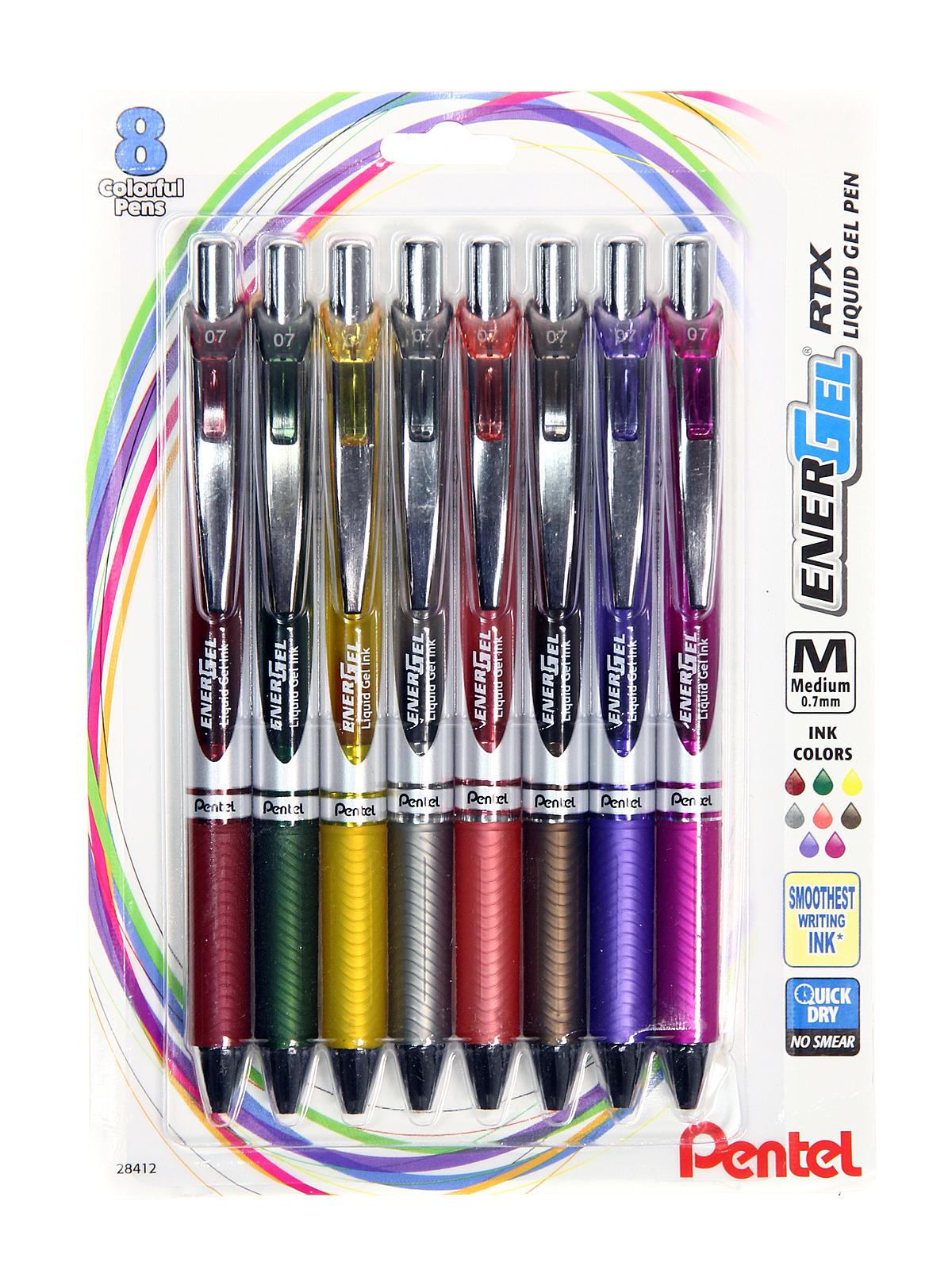 EnerGel RTX Retractable Liquid Gel Pen assorted set v3 0.7 mm set of 8