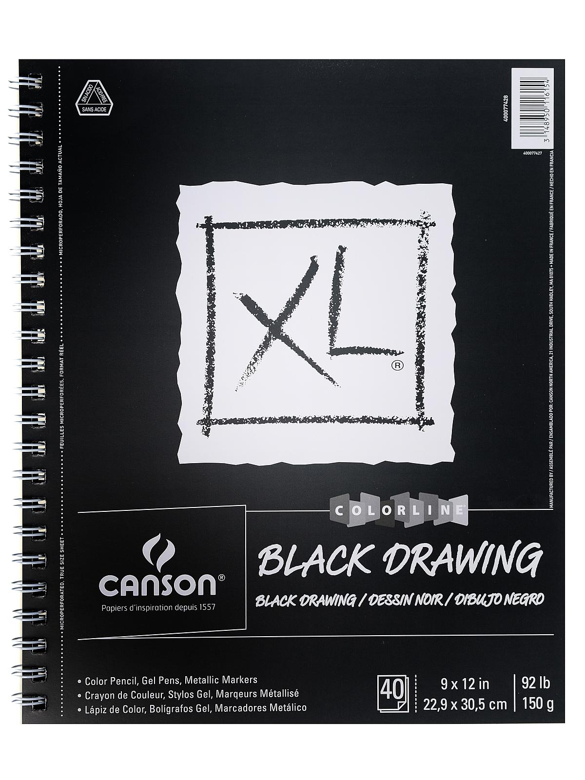 XL Black Drawing Pad 9 in. x 12 in. 40 sheets side wire