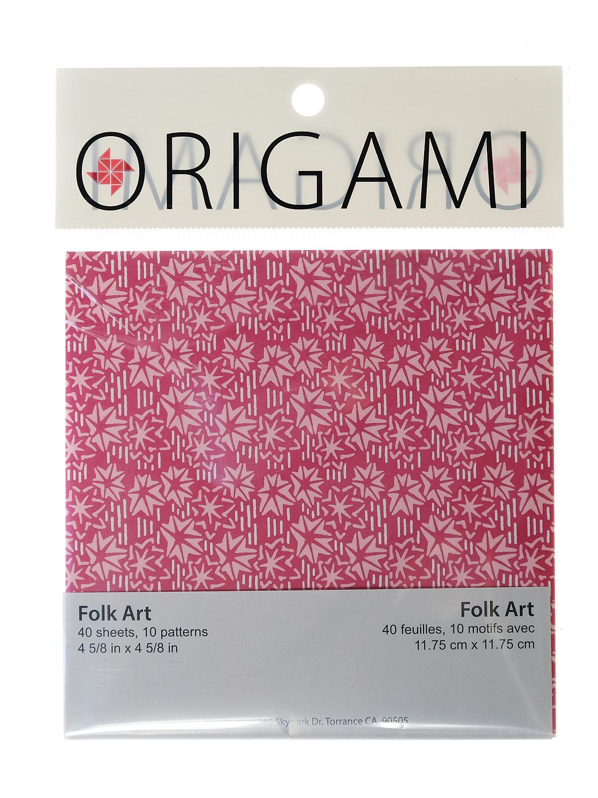 Fold'ems Origami Paper 10 chiyogami folk patterns 4 5 8 in. pack of 40
