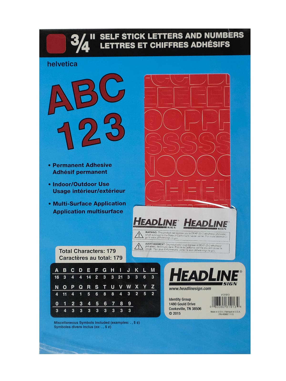 Red Vinyl Stick-On Letters 3 4 In. Helvetica Capitals And Numbers