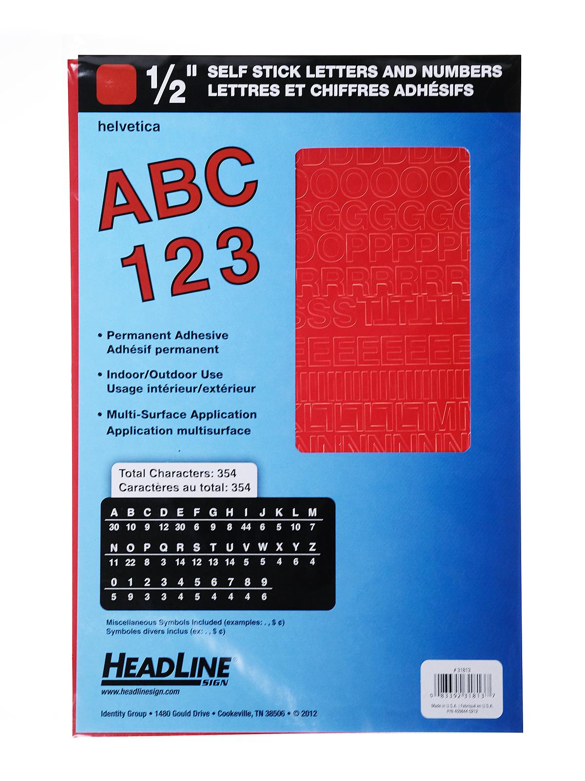 Red Vinyl Stick-on Letters 1 2 In. Helvetica Capitals And Numbers