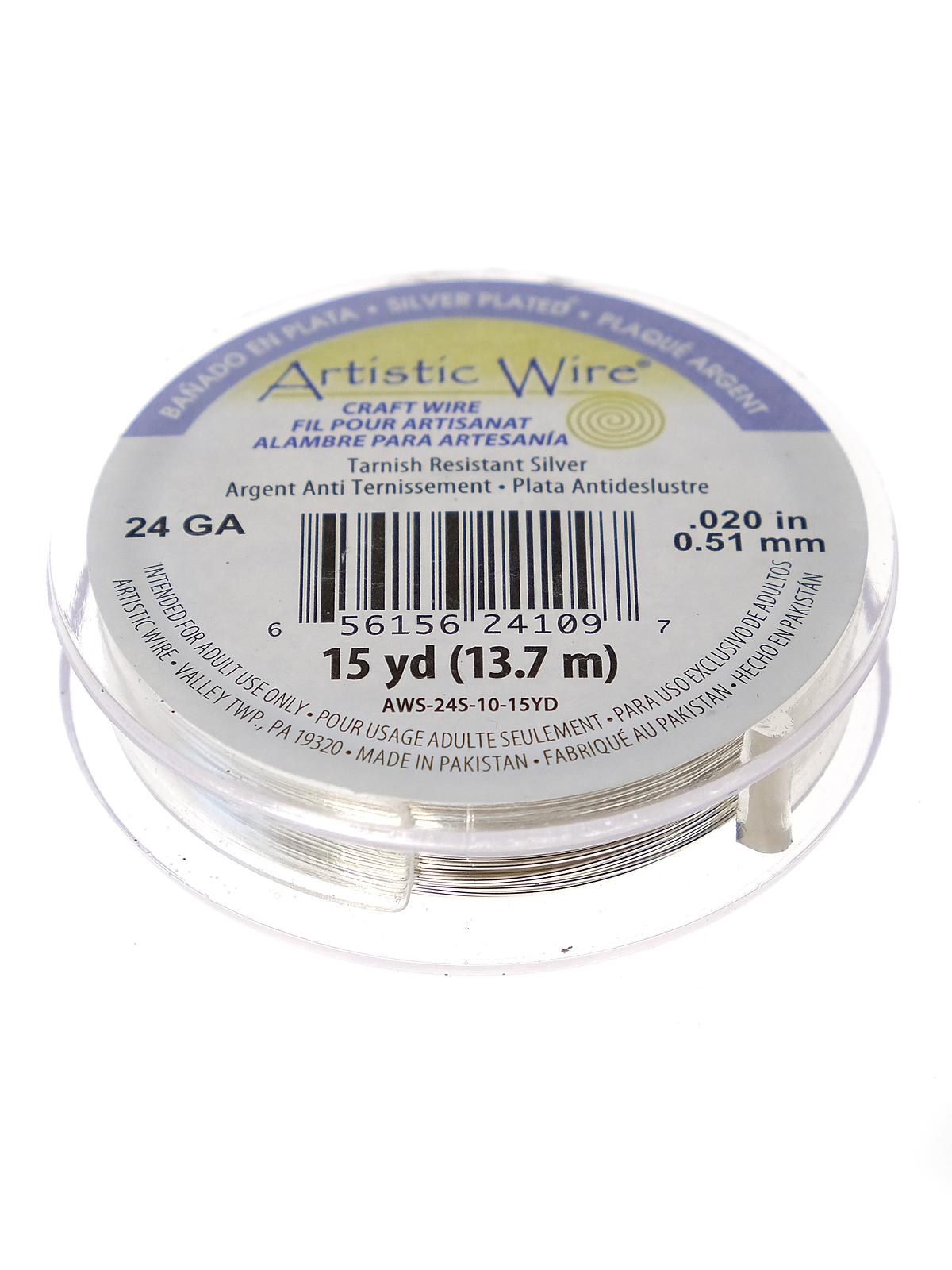 Spools 15 yd. non-tarnish silver 24 gauge, silver plated