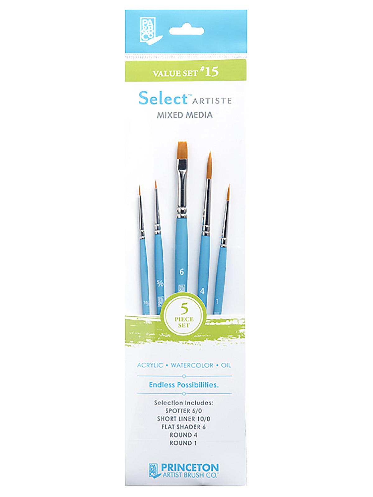 Select Artiste Brush Sets Select Value Set #15 spotter 5 0, short liner 10 0, flat shader 6, round 1, 4
