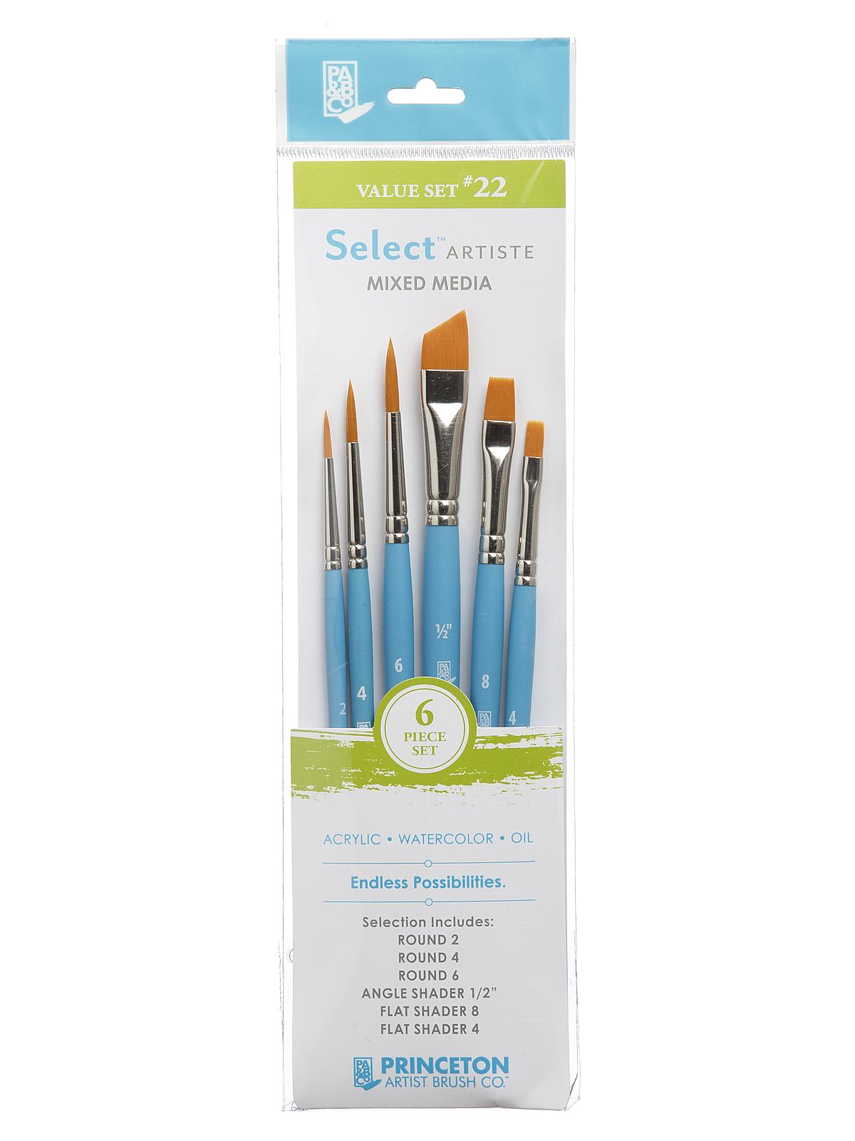Select Artiste Brush Sets Select Value Set #22 Round 2, 4, 6, Angle Shader 1 2", Flat Shader 4, 8