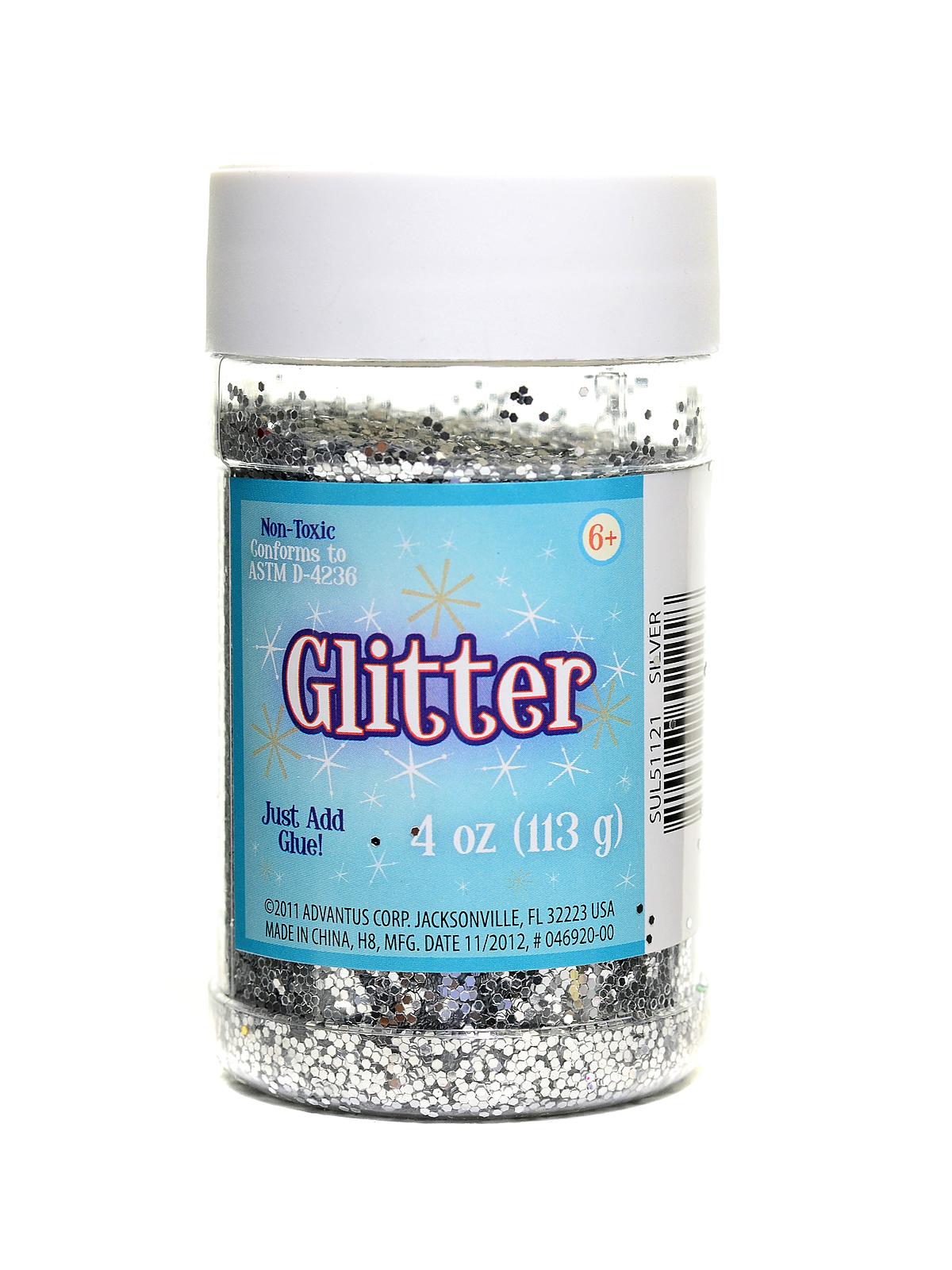 Glitter silver 4 oz. shaker bottle