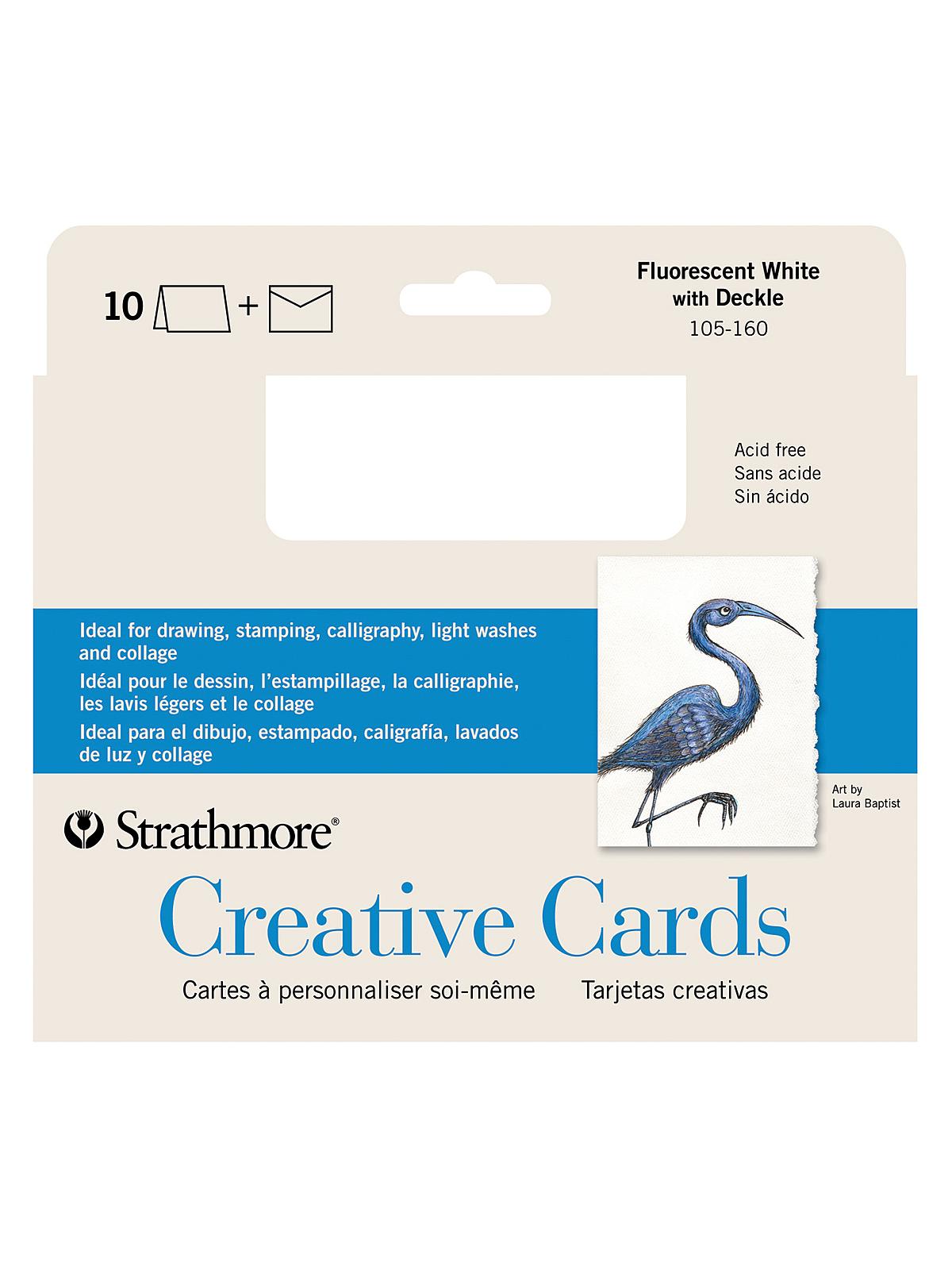 Blank Greeting Cards with Envelopes fluorescent white with same deckle pack of 10