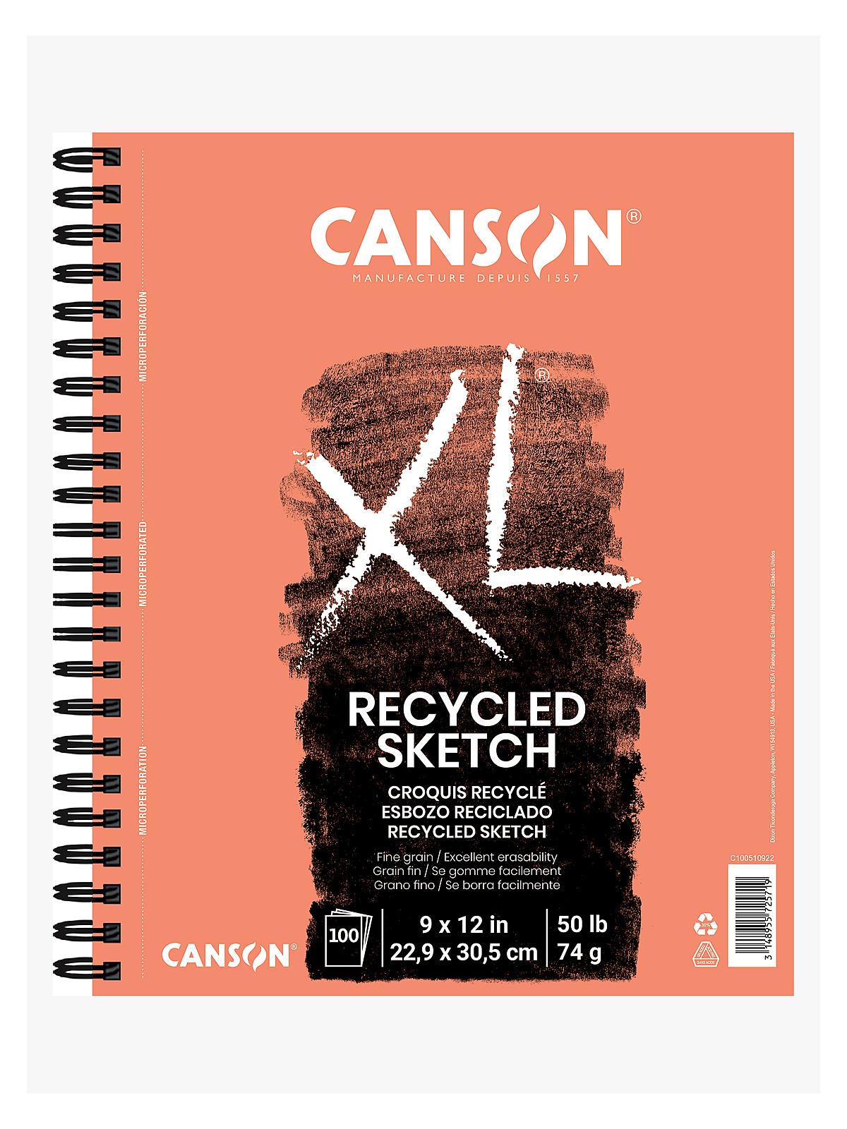 Xl Recycled Sketch Pads 9 In. X 12 In. Pad Of 100 Sheets Wire Bound Side