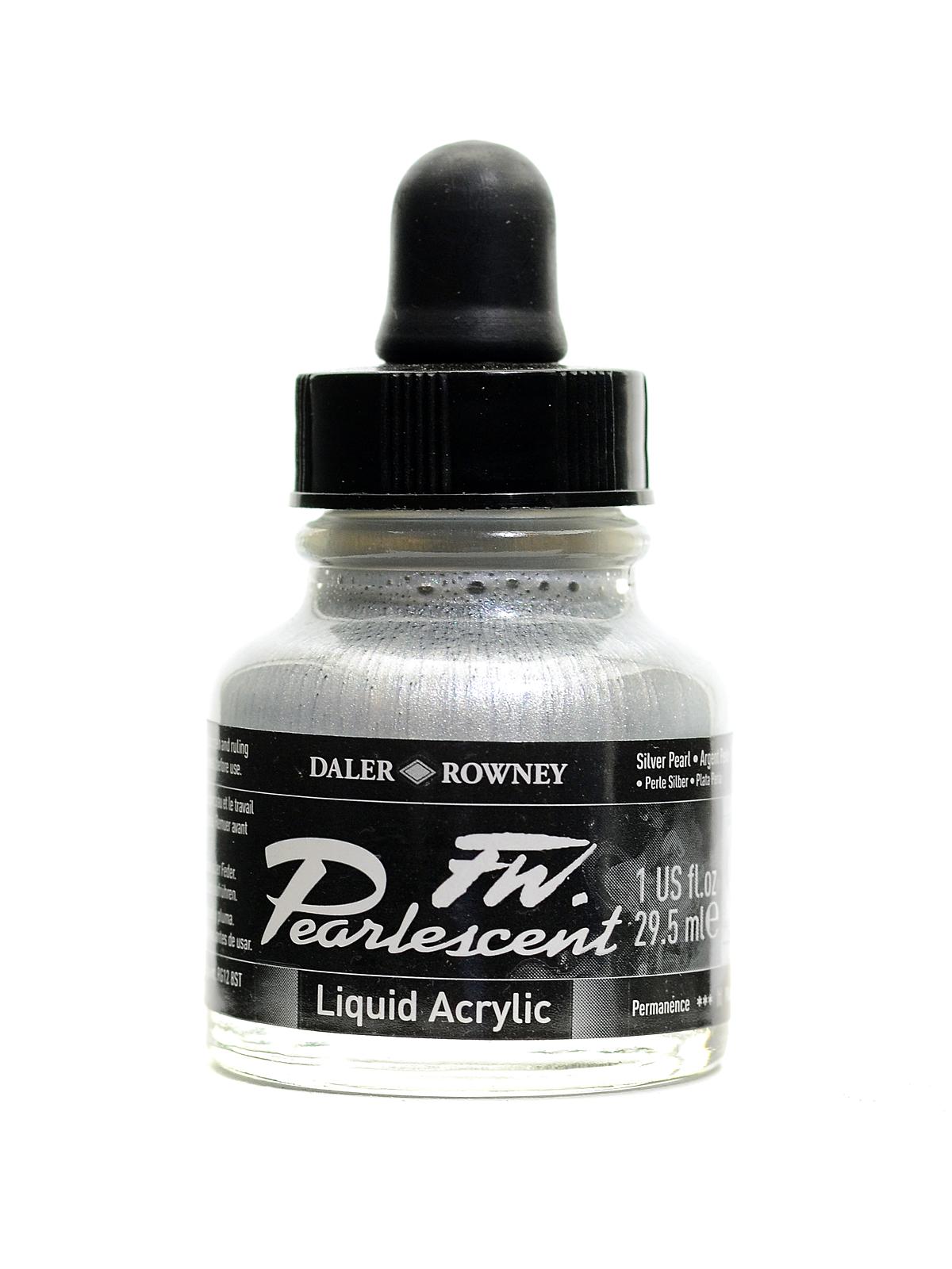 FW Pearlescent and Shimmering Liquid Acrylic silver pearl 1 oz.