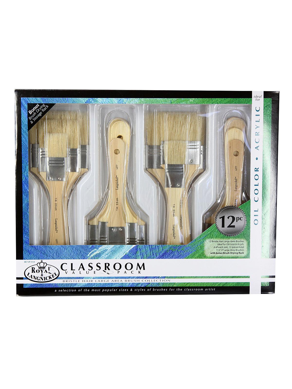 Bristle Hair Large Area Brushes - Classroom Value Pack pack of 12