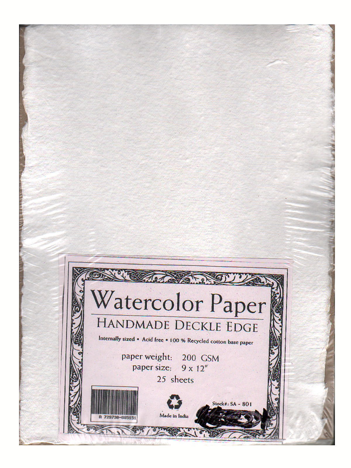 Student Grade Watercolor Paper 9 In. X 12 In. Deckle Edges Pack Of 25