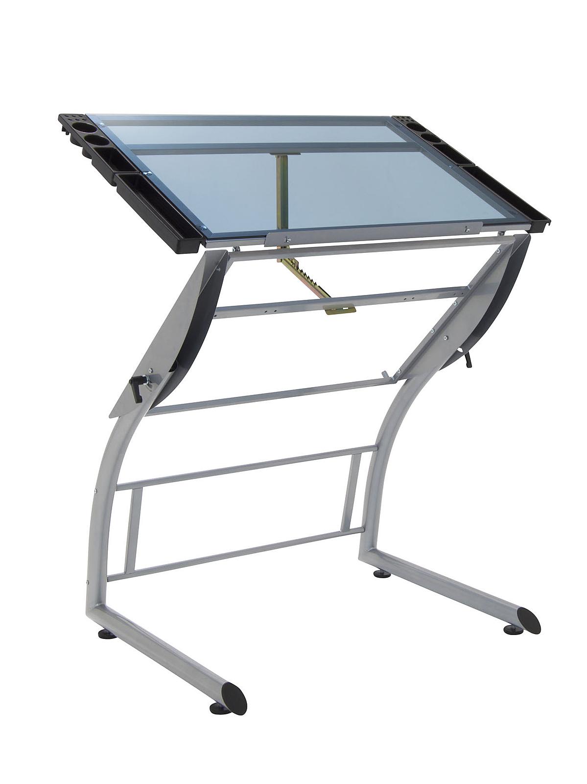 Triflex Drawing Table Silver Blue Glass