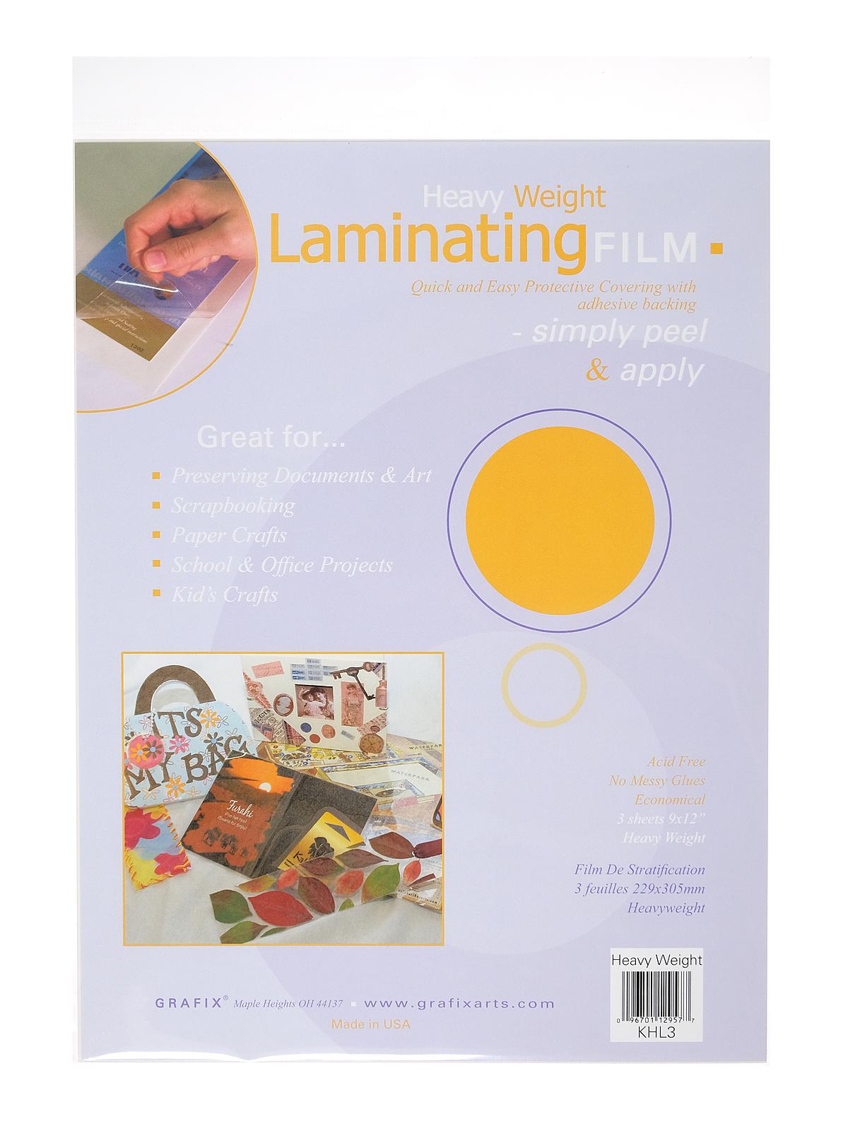 Laminating Film heavy weight 9 in. x 12 in. pack of 3
