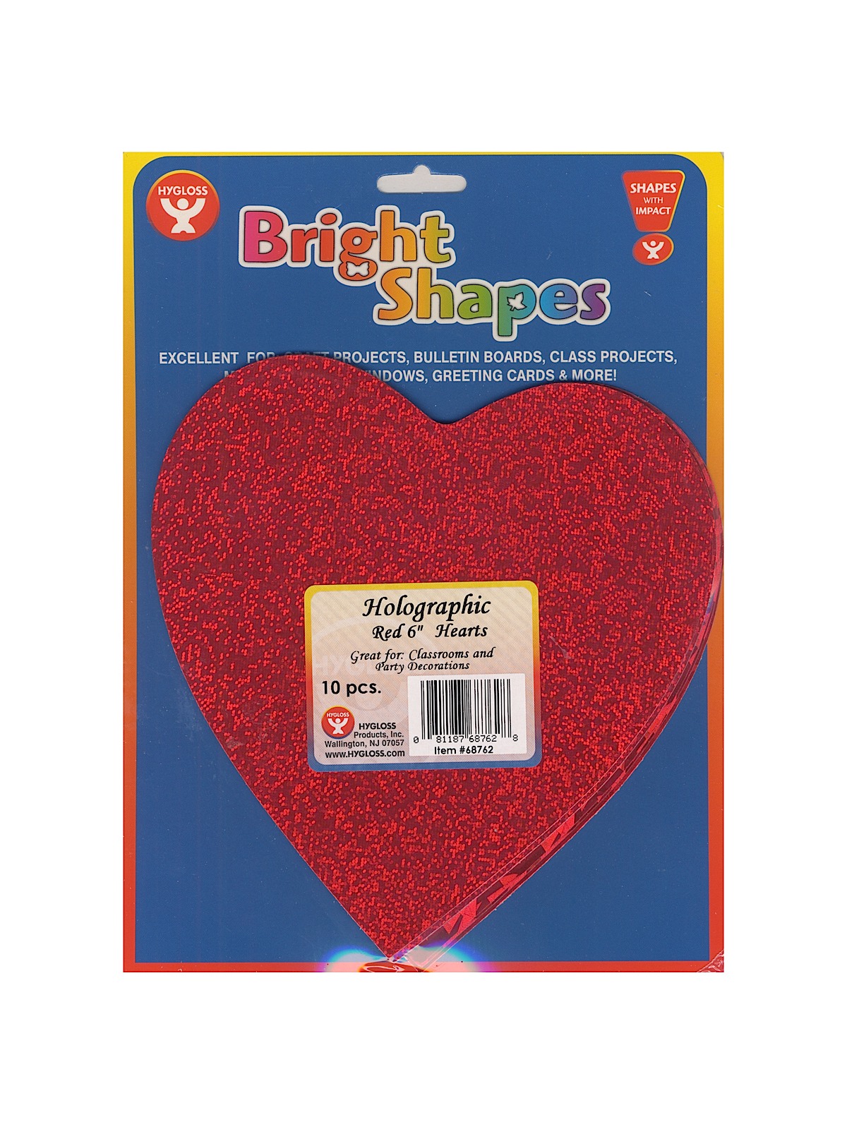 Bright Shape Cut Outs Hearts 6 In. Holographic Red