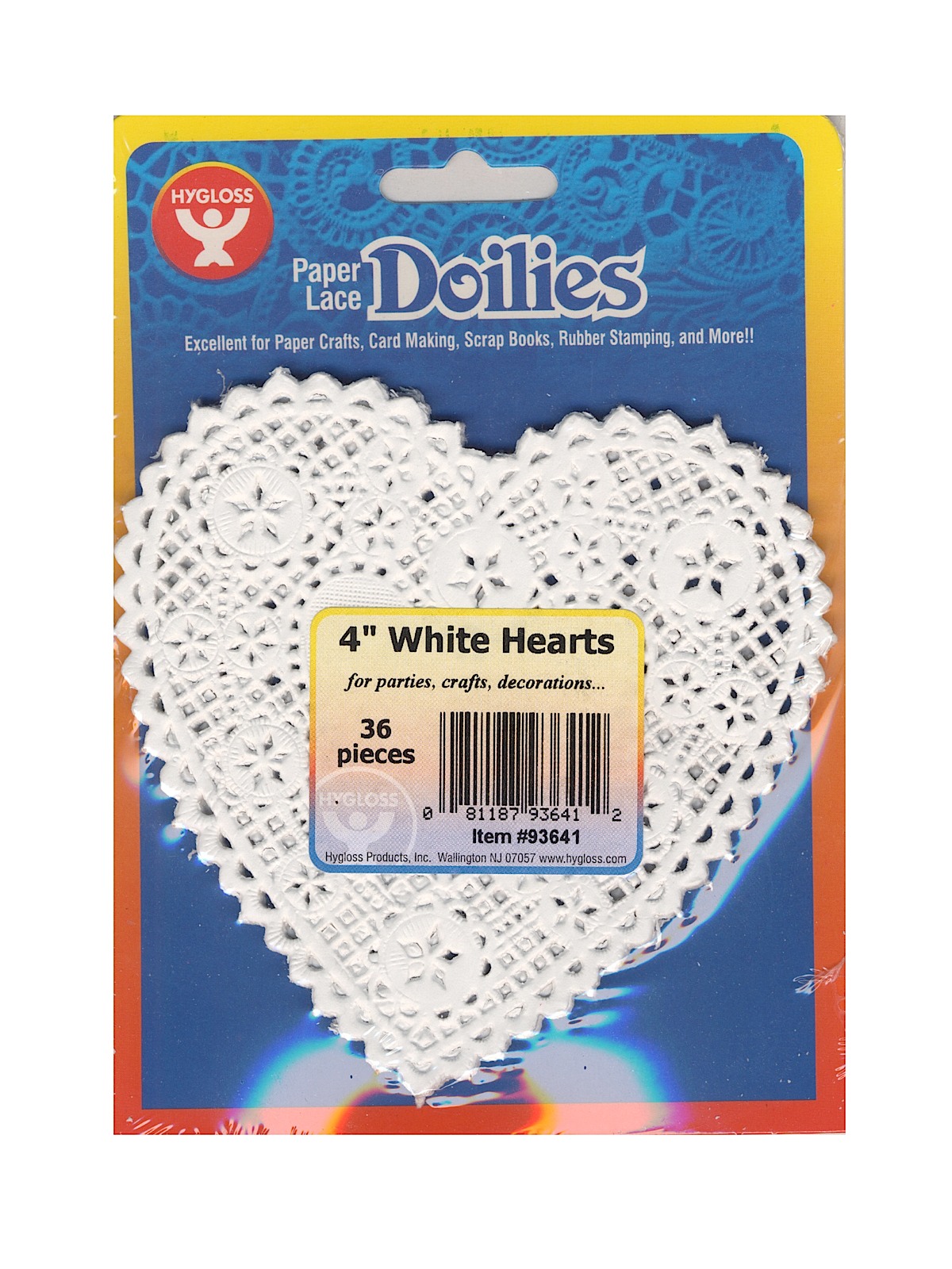 Lace Paper Doilies 4 in. heart white pack of 36
