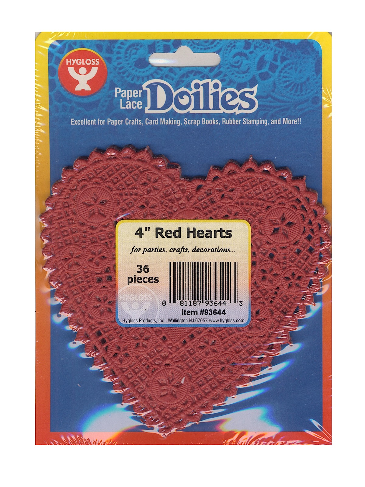 Lace Paper Doilies 4 In. Heart Red Pack Of 36