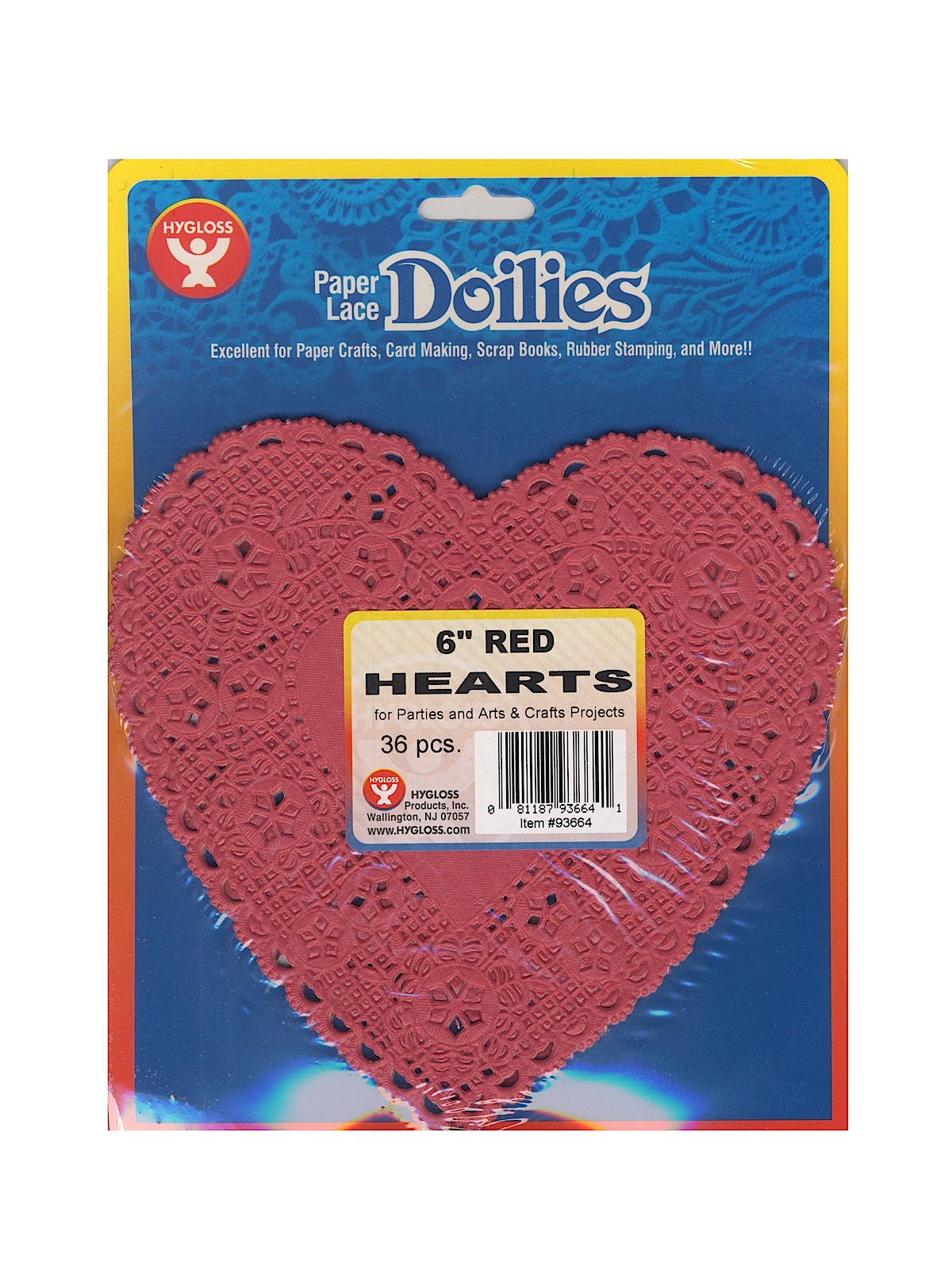 Lace Paper Doilies 6 In. Heart Red Pack Of 36