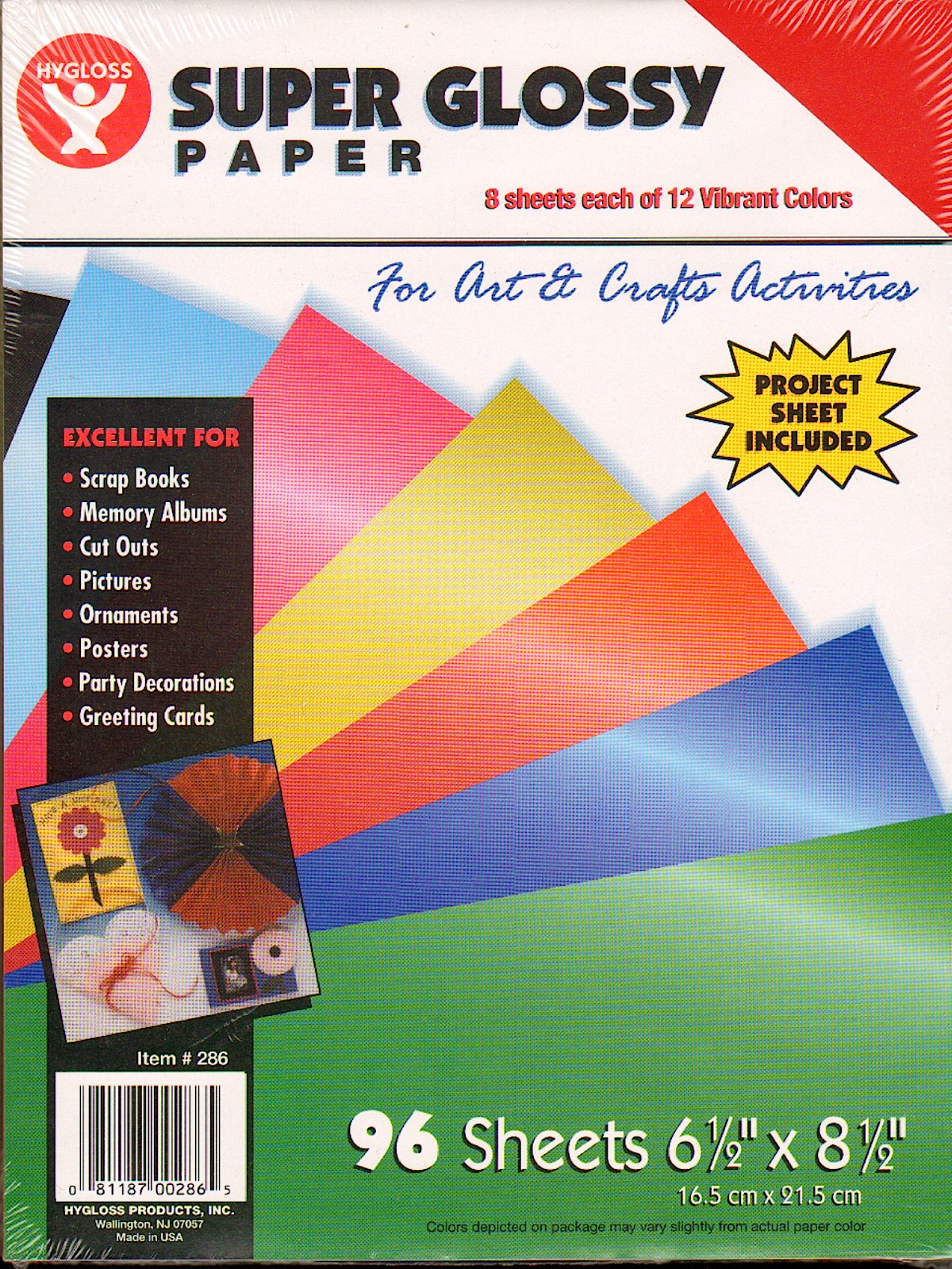 Super Glossy Paper 6.5 In. X 8.5 In. 12 Colors Pack Of 96