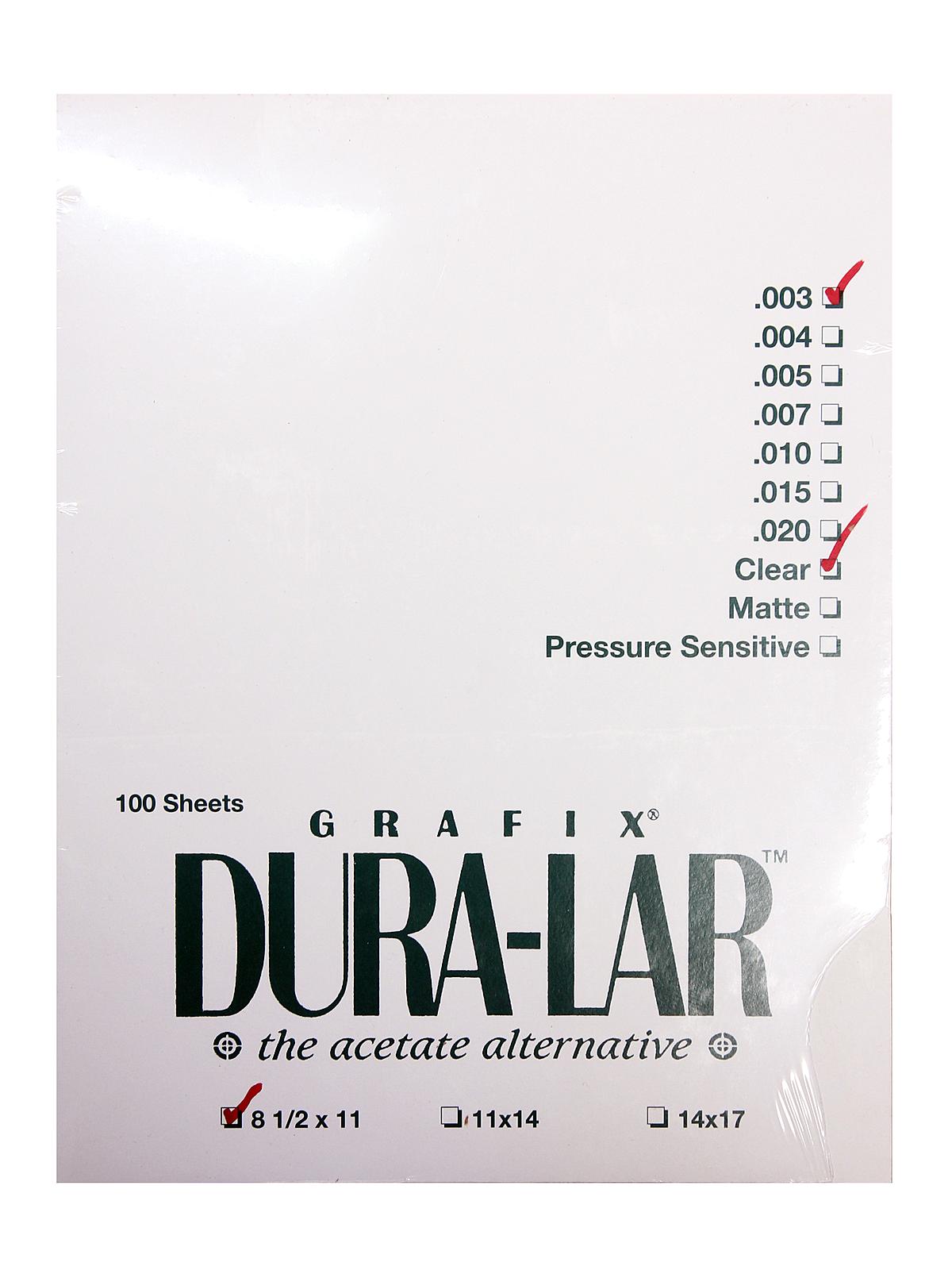 Clear Dura-Lar Acetate Alternative Packs pack of 100 8.5 in. x 11 in. 0.003