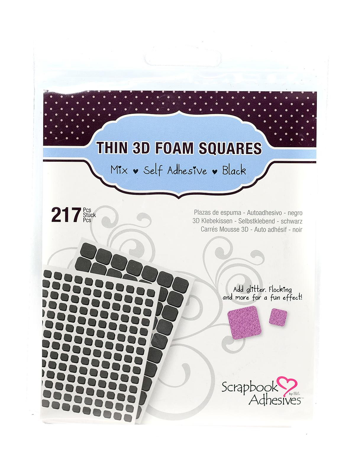3D Foam Squares thin black assorted pack of 217