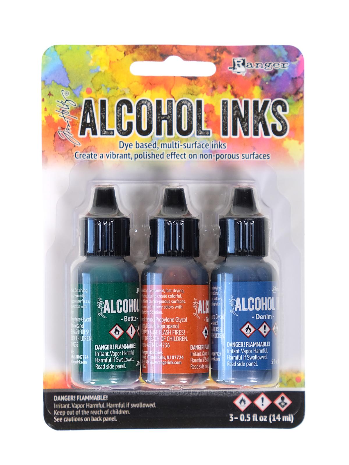 Tim Holtz Alcohol Ink Sets Rustic Lodge Bottle, Terra Cotta, Denim