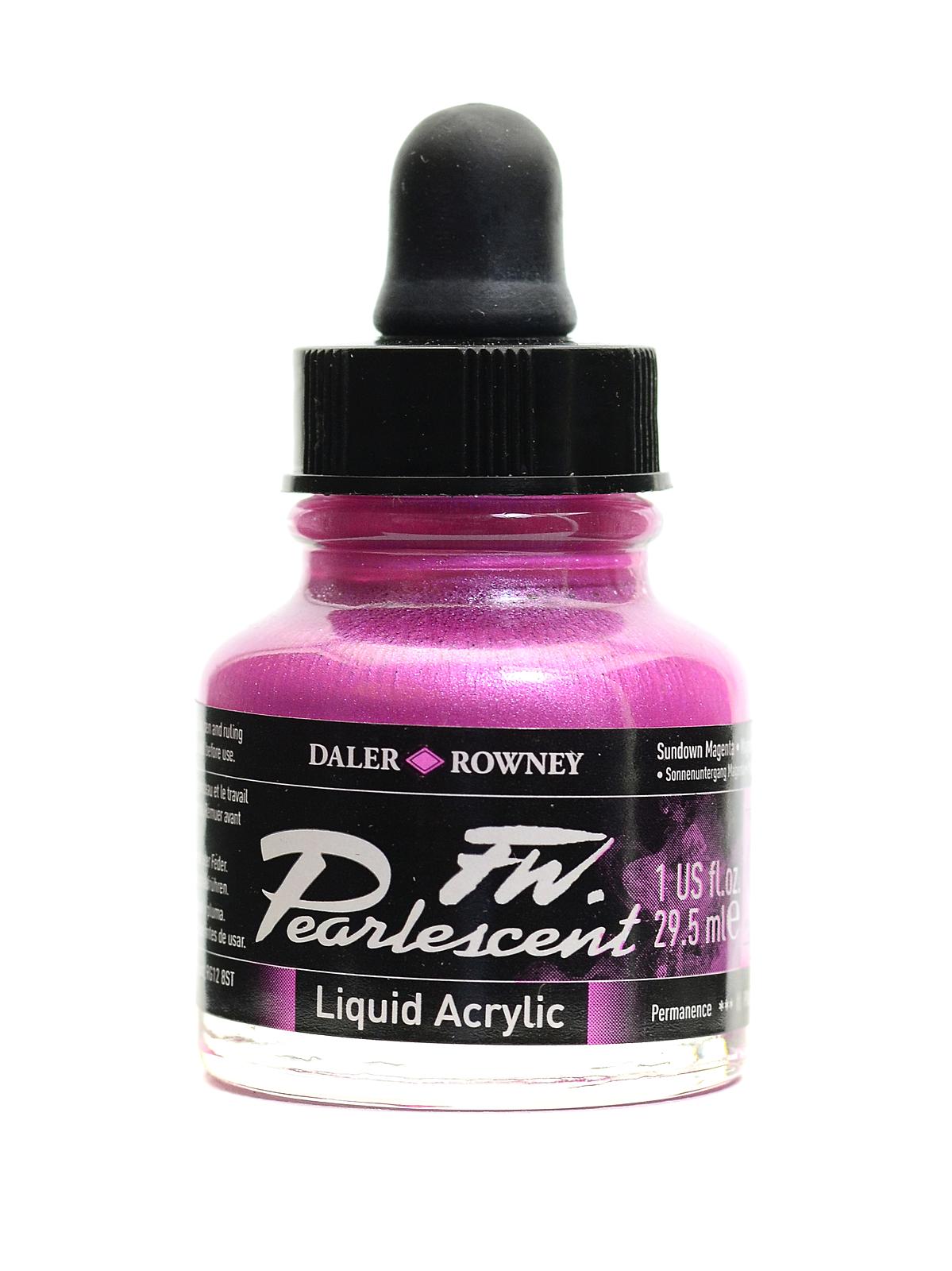 FW Pearlescent and Shimmering Liquid Acrylic sundown magenta 1 oz.