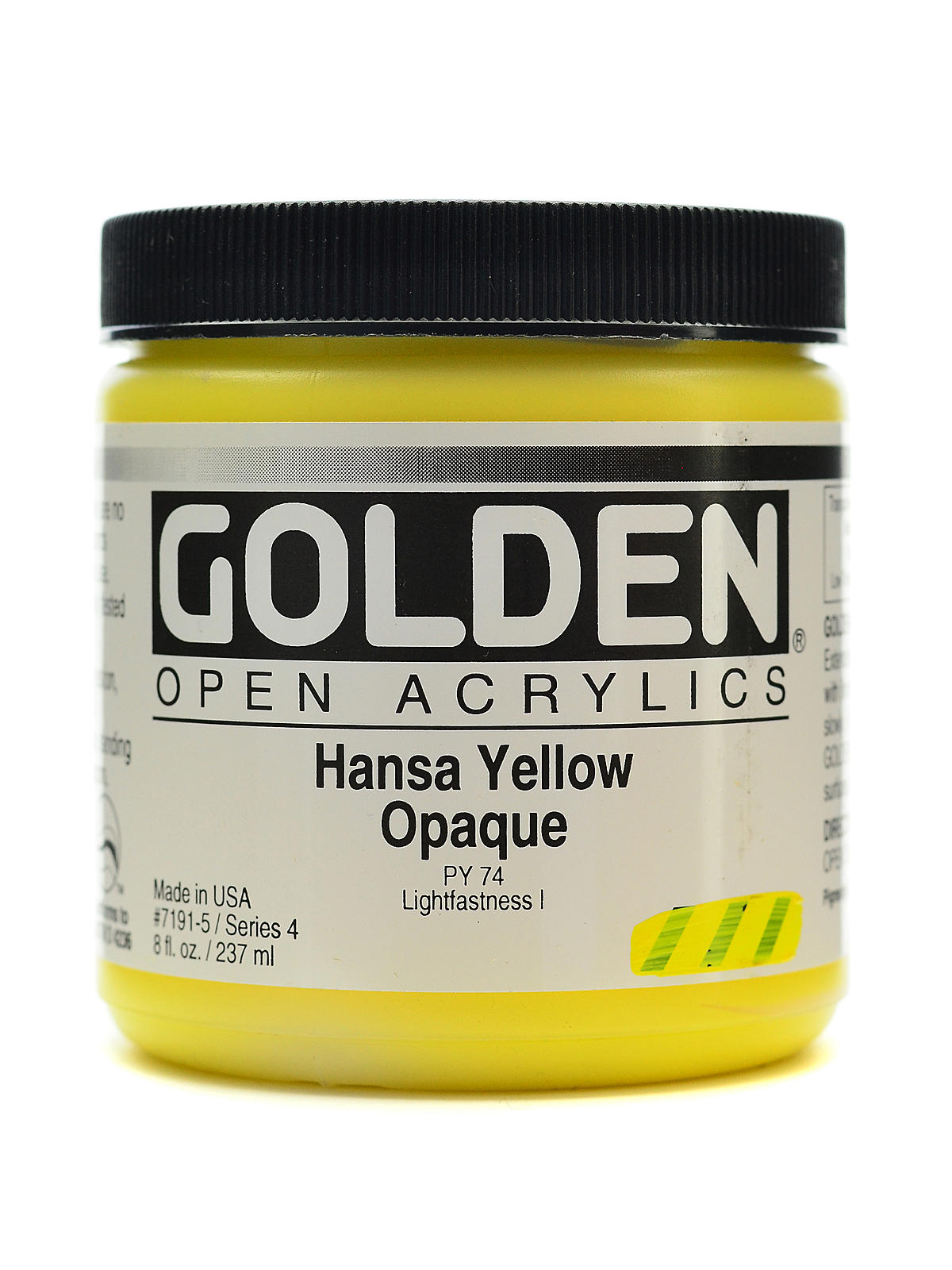 OPEN Acrylic Colors hansa yellow opaque 8 oz. jar