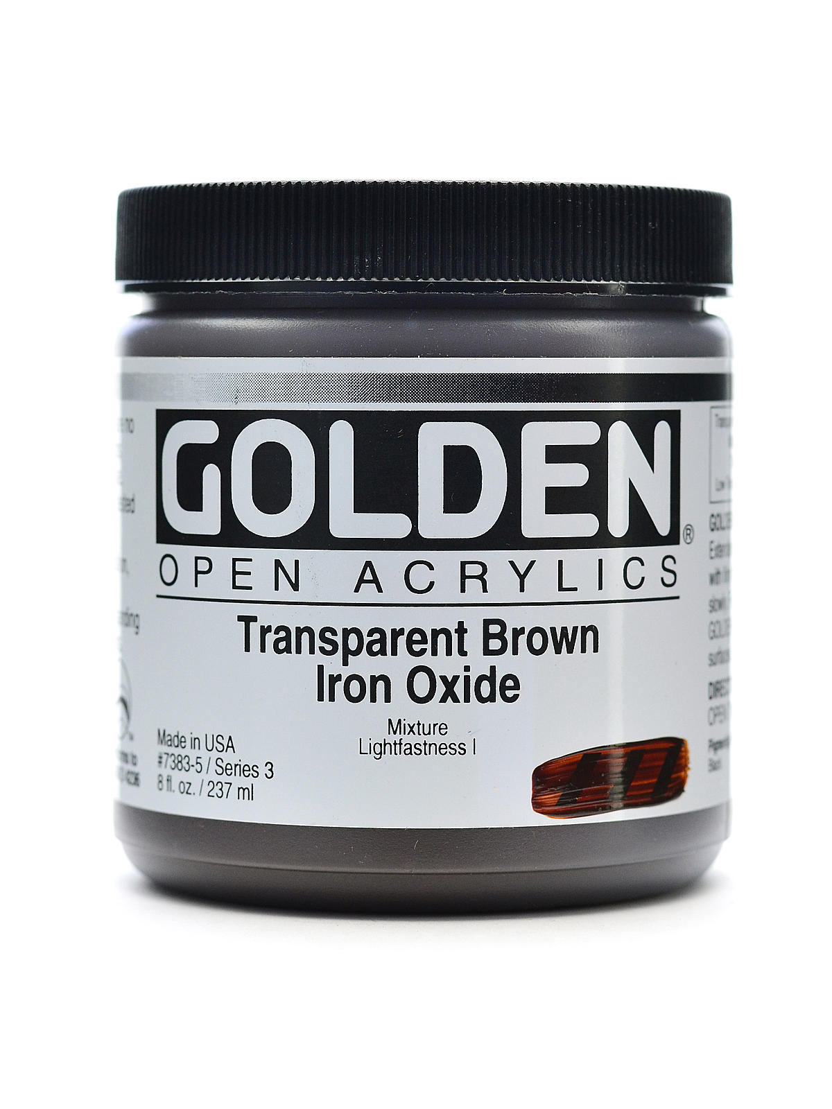 OPEN Acrylic Colors transparent brown iron oxide 8 oz. jar