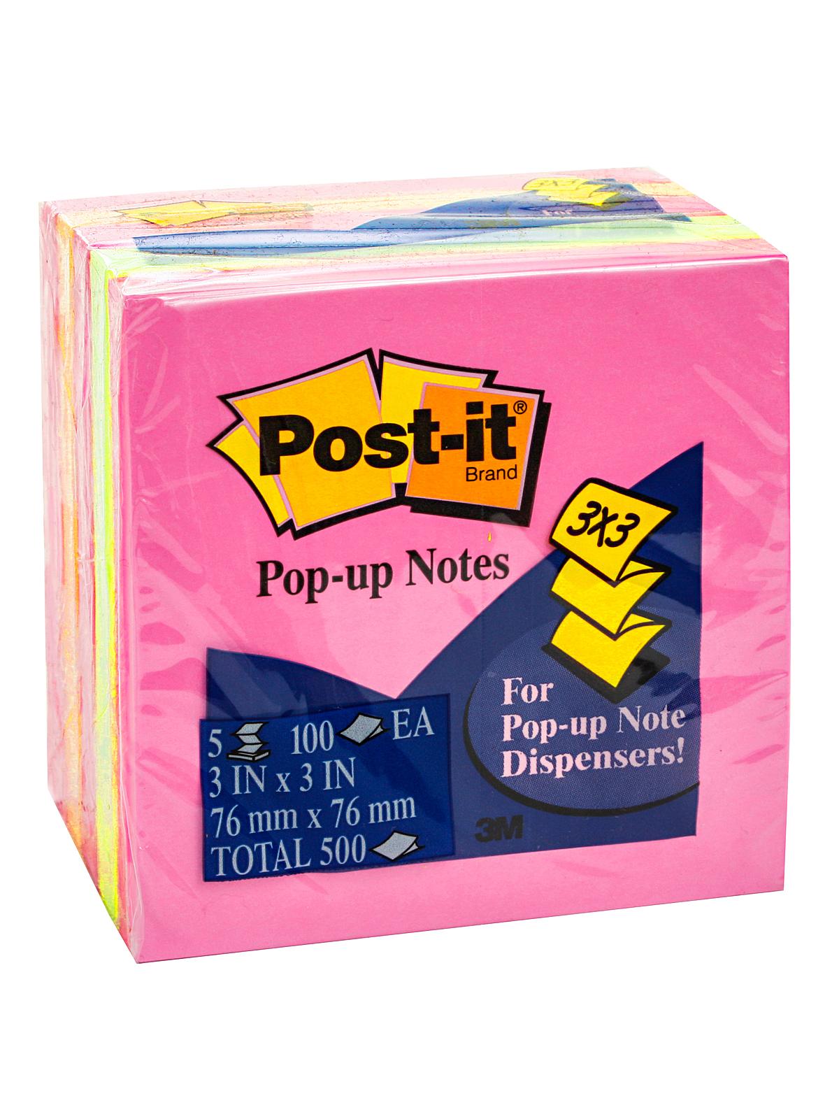 Pop-up Notes Neon Assortment 3 In. X 3 In. 5 Pads Of 100 Sheets