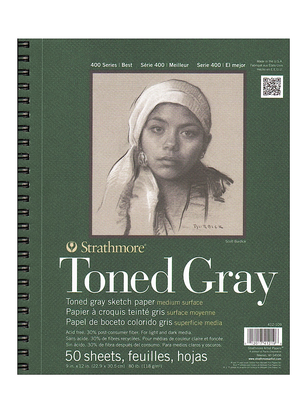 400 Series Toned Sketch Paper Pads (Wirebound) gray 9 in. x 12 in. 50 sheets