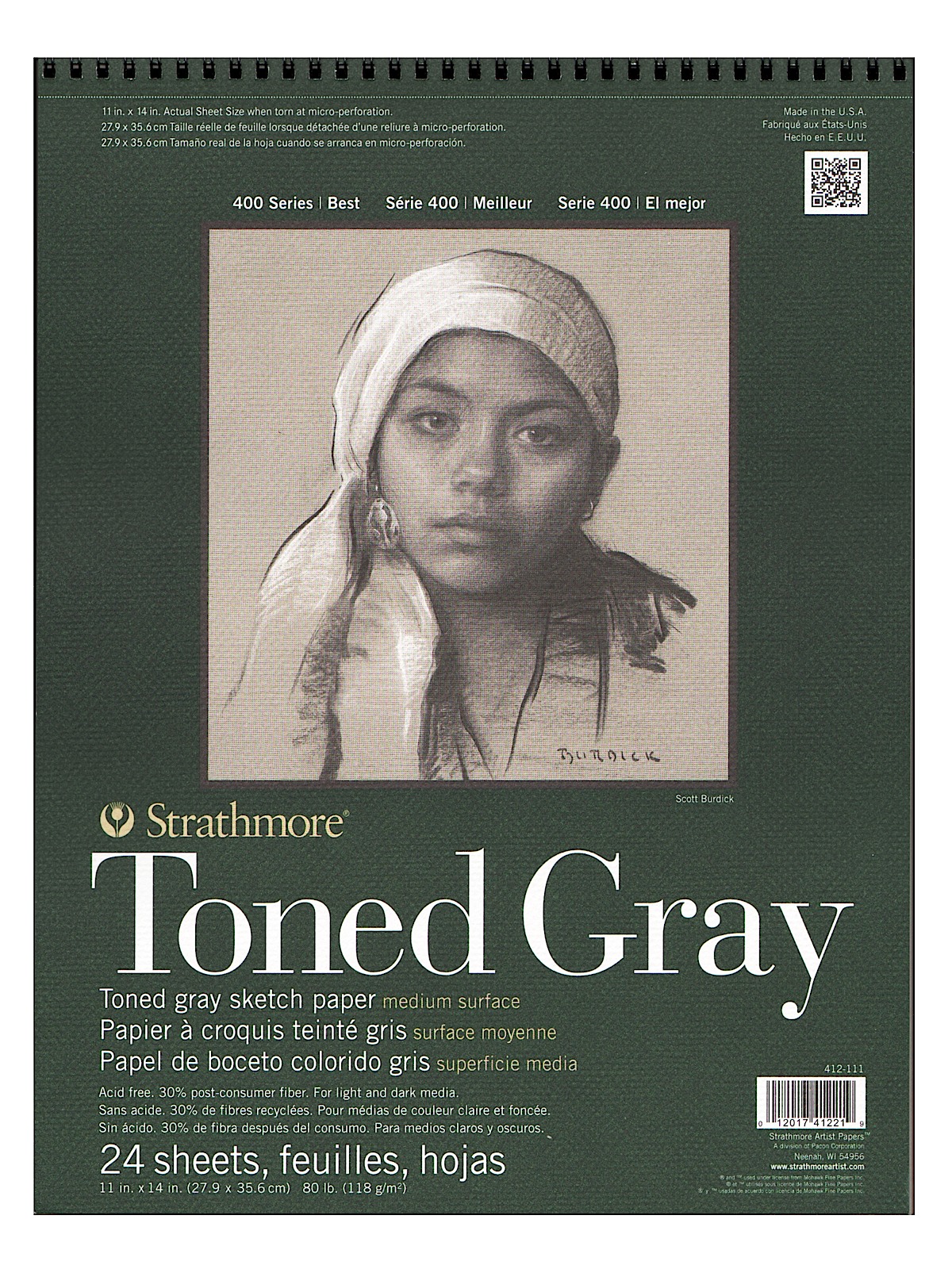 400 Series Toned Sketch Paper Pads (Wirebound) gray 11 in. x 14 in. 24 sheets