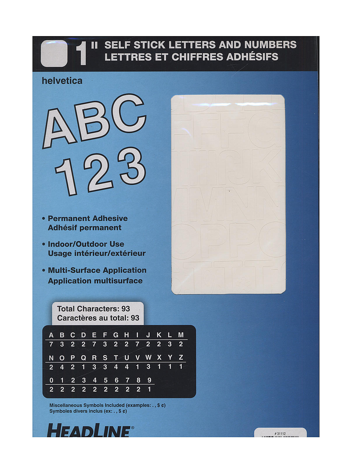 White Vinyl Stick-On Letters or Numbers 1 in. Helvetica capitals and numbers