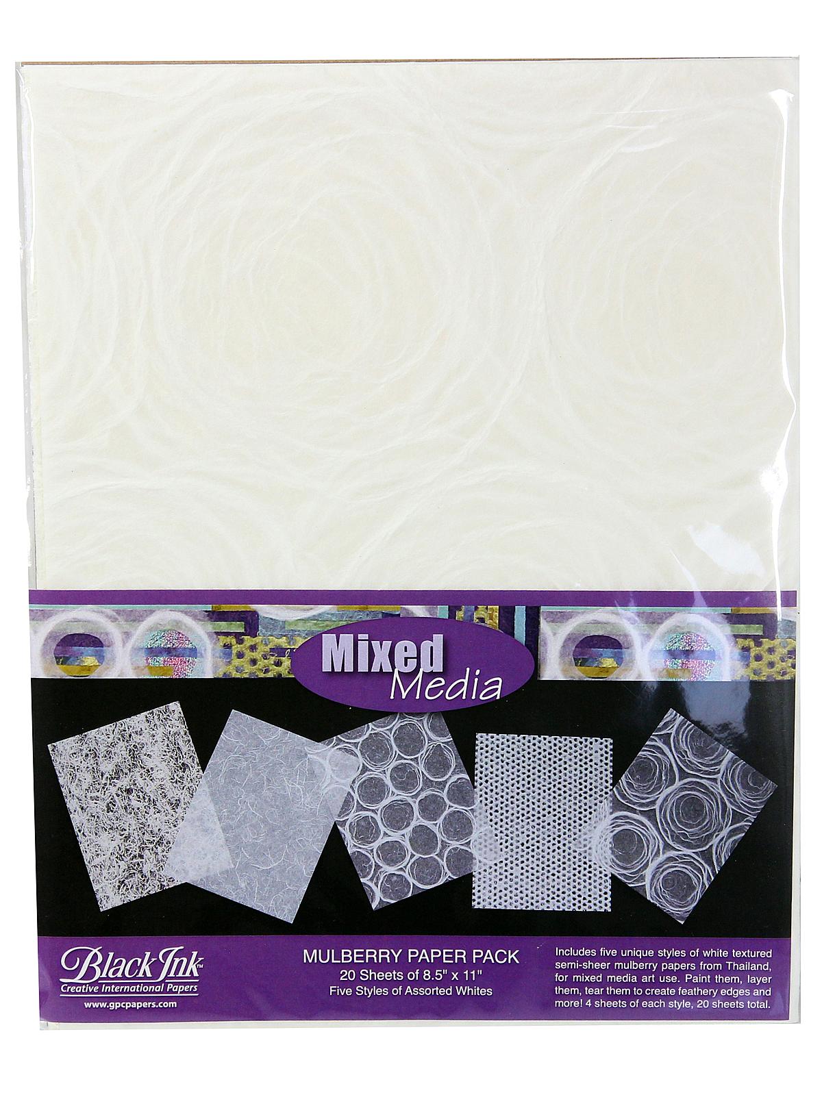 Mixed Media assorted Textured White Mulberry 8 1 2 in. x 11 in. pack of 20 sheets
