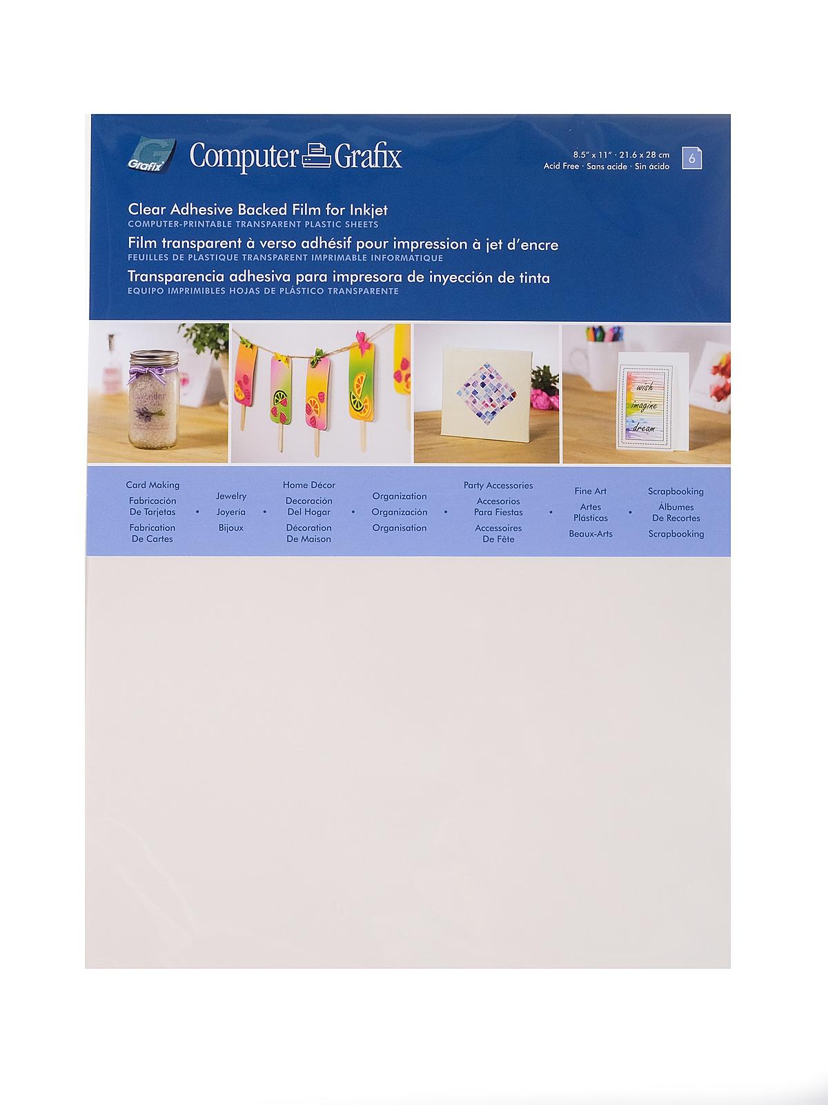 Computer  Blank Transparency Film 8 1 2 In. X 11 In. Clear - Adhesive Backed Pack Of 6